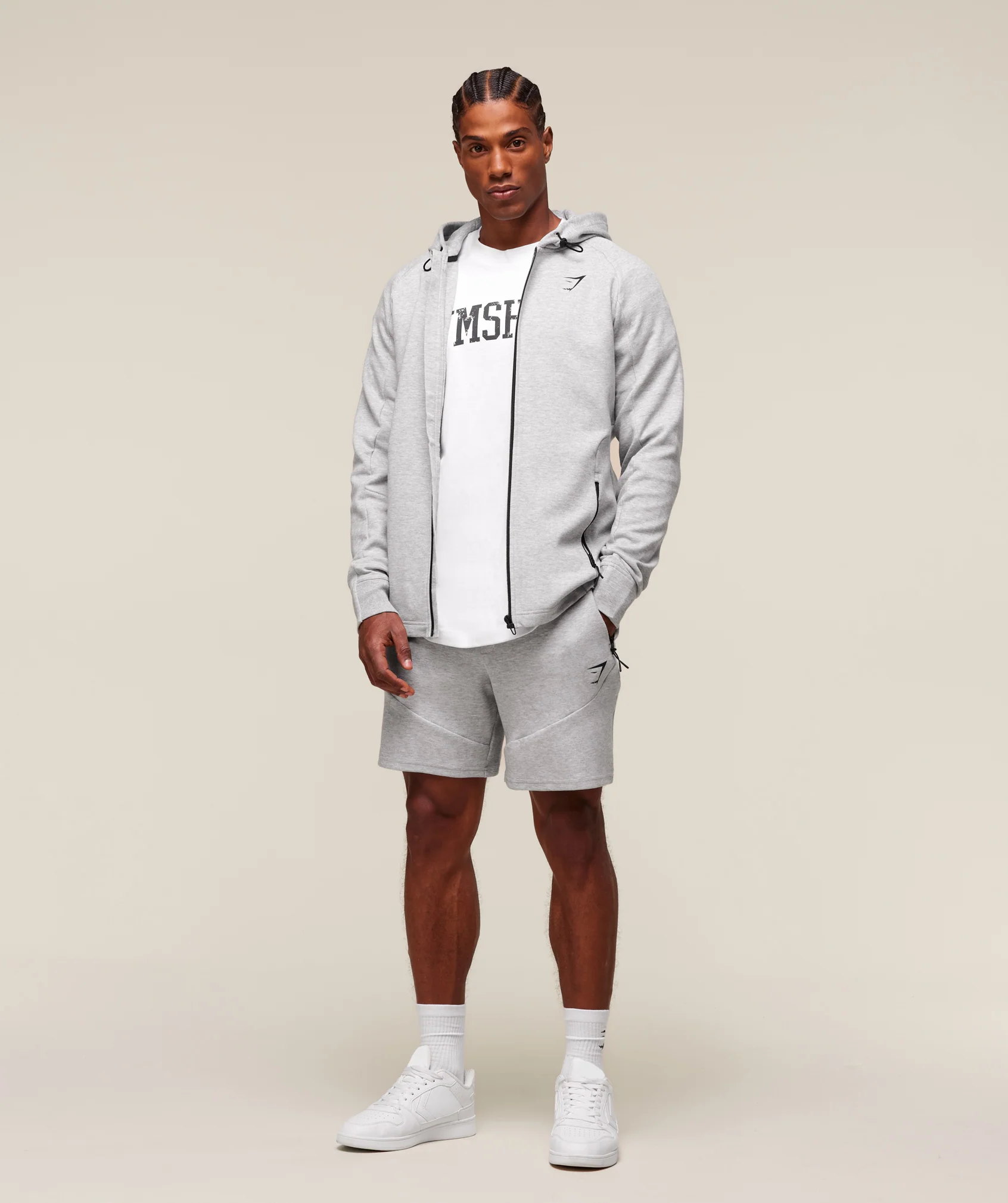 Gymshark Interlock Tech Zip Up Hoodie - Light Grey Core Marl - Image 3