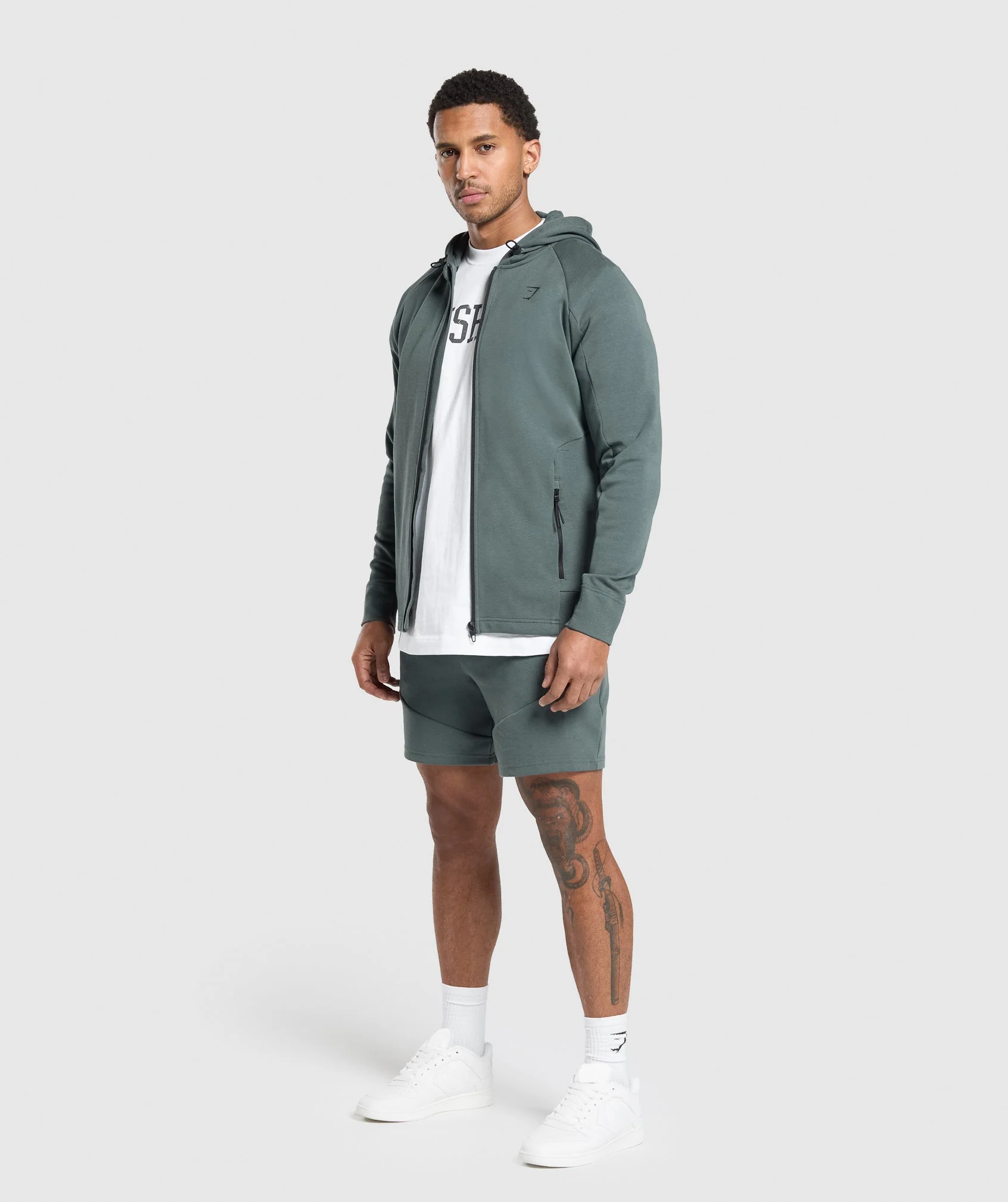 Gymshark Interlock Tech Zip Up Hoodie - Slate Teal - Image 4