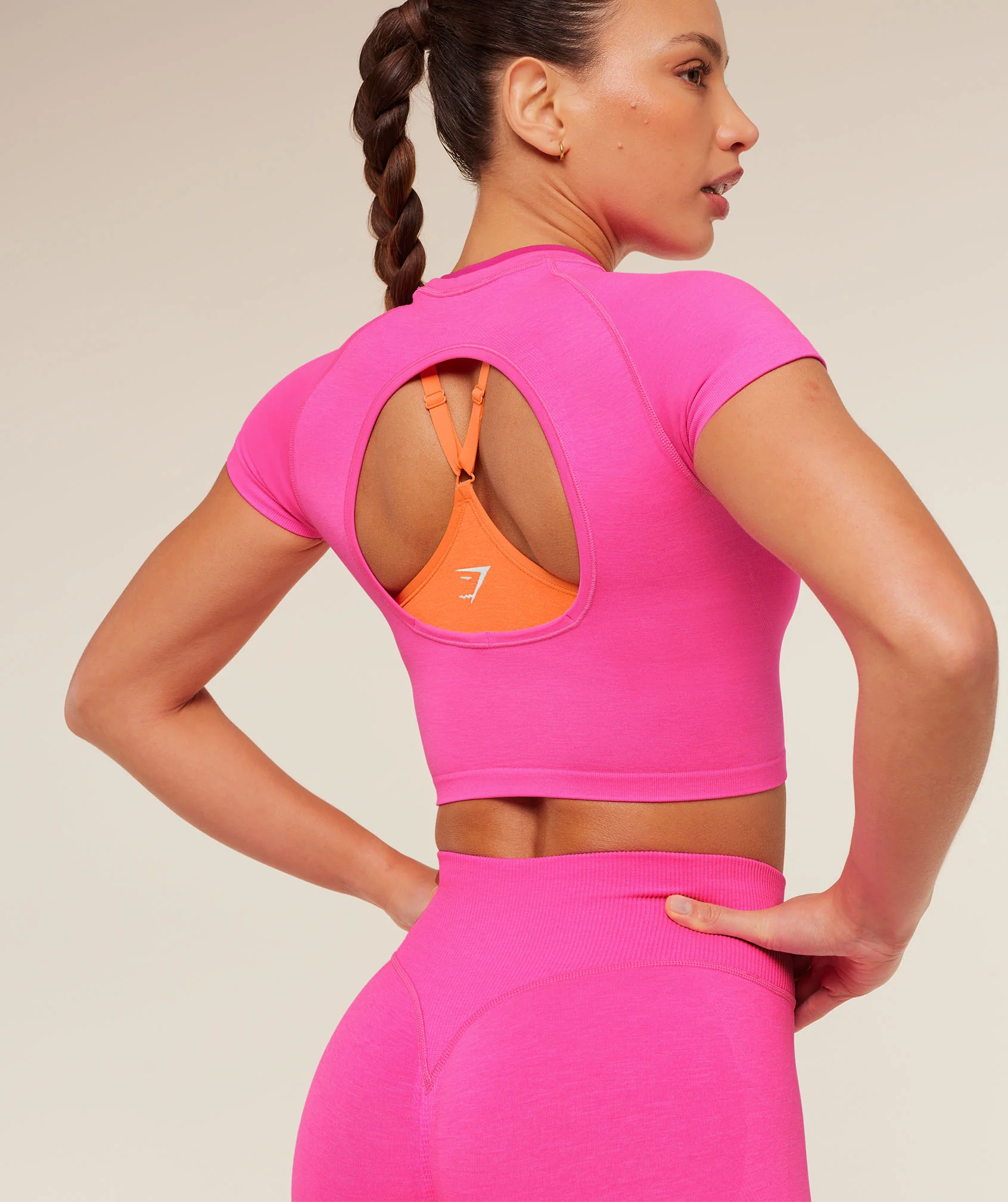 Gymshark Interval Seamless Short Sleeve Crop Top - Electric Pink/Super-Set Pink - Image 8