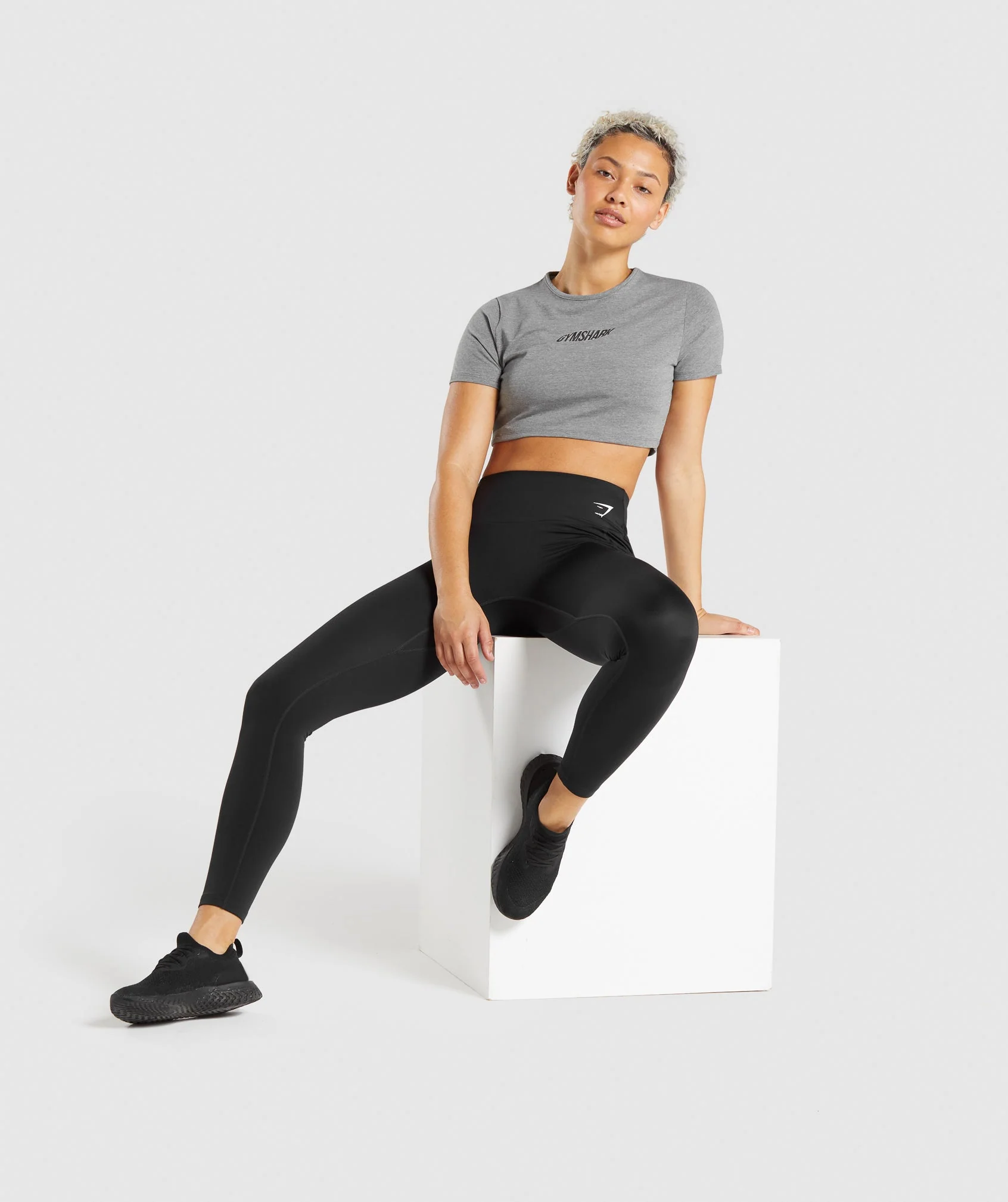Gymshark Italic Graphic Crop Top - Charcoal Marl - Image 4