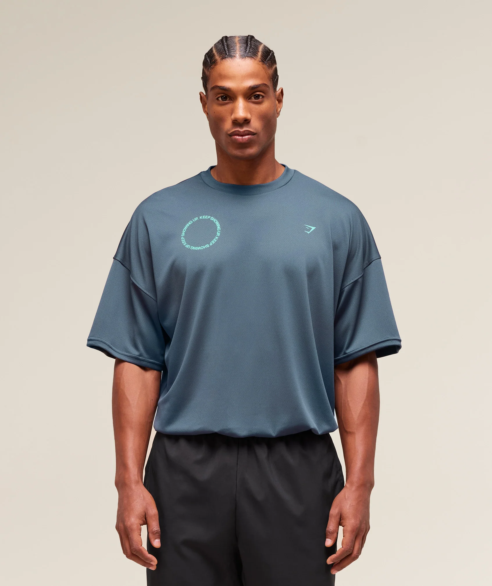 Gymshark Keep Showing Up T-Shirt - Titanium Blue - Image 2