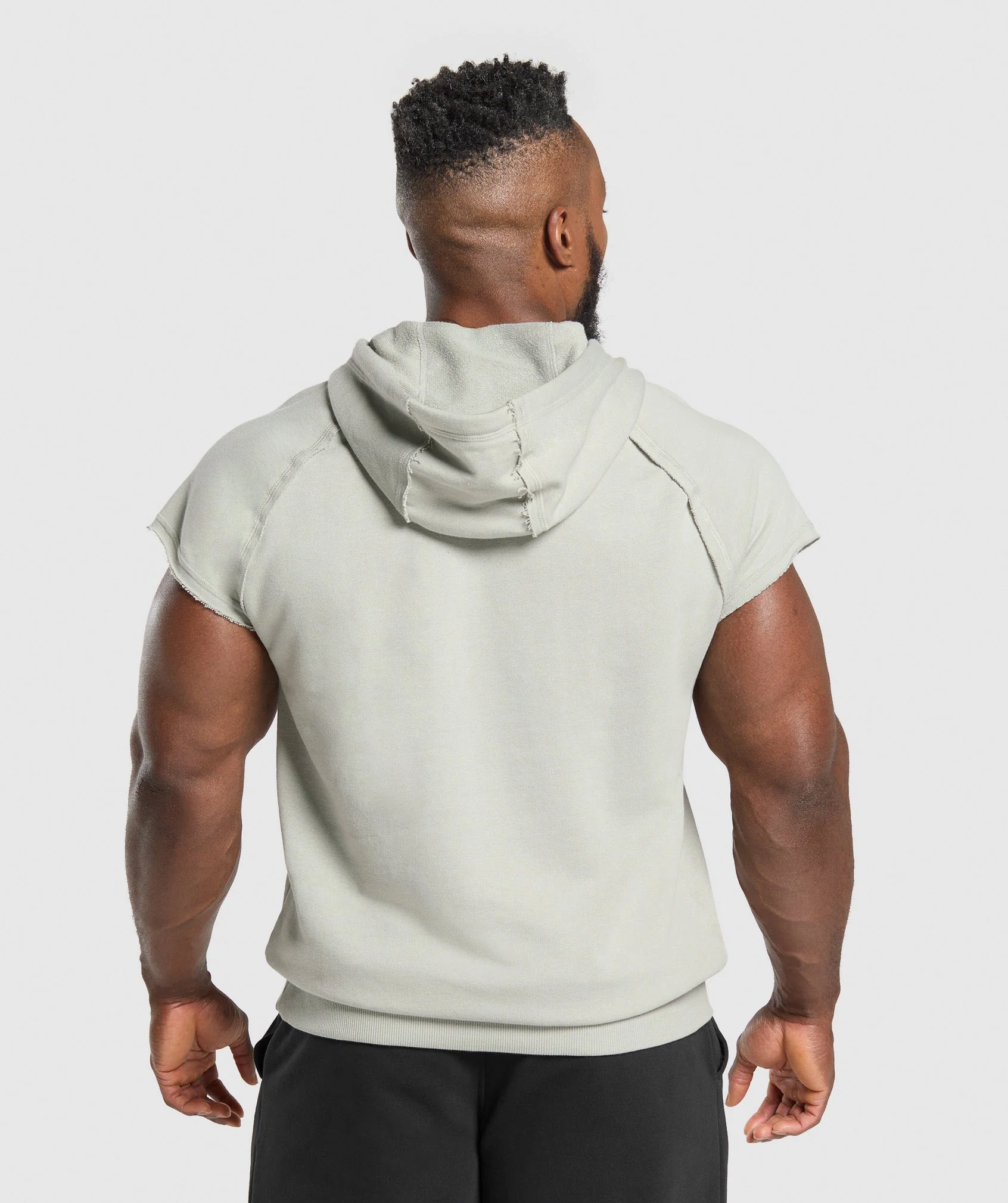 Gymshark Legacy 1/4 Zip Cap Sleeve Hoodie - Stone Grey - Image 2