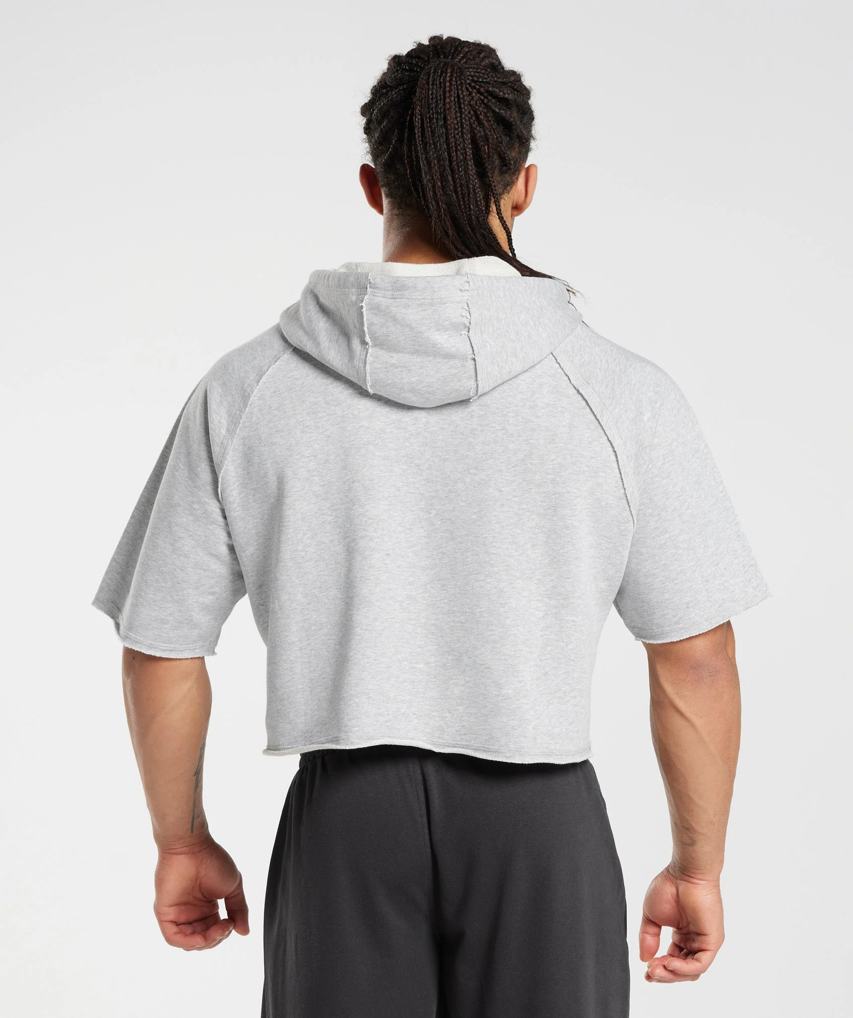 Gymshark Legacy Short Sleeve Cropped Hoodie - Light Grey Marl - Image 2