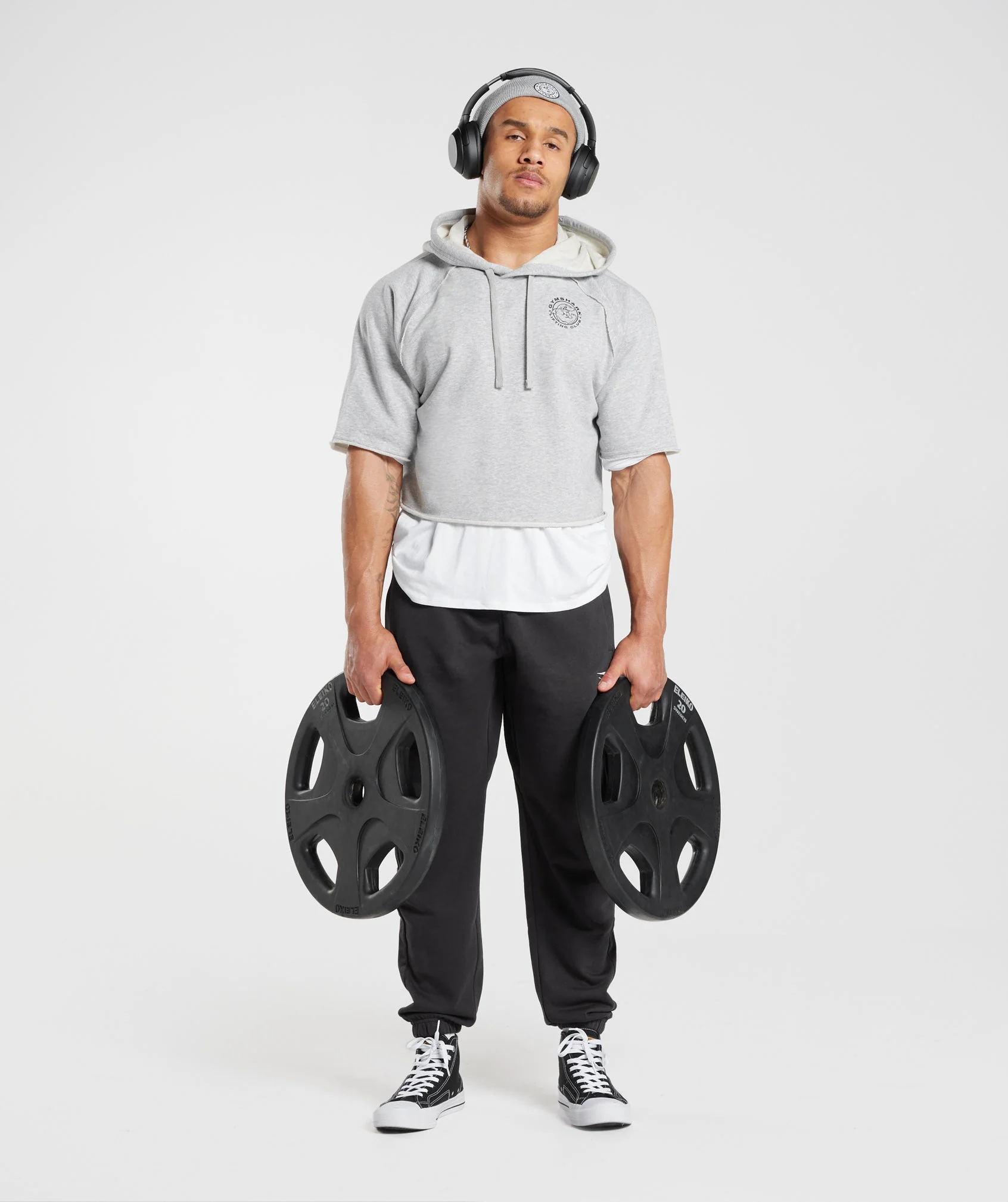 Gymshark Legacy Short Sleeve Cropped Hoodie - Light Grey Marl - Image 4