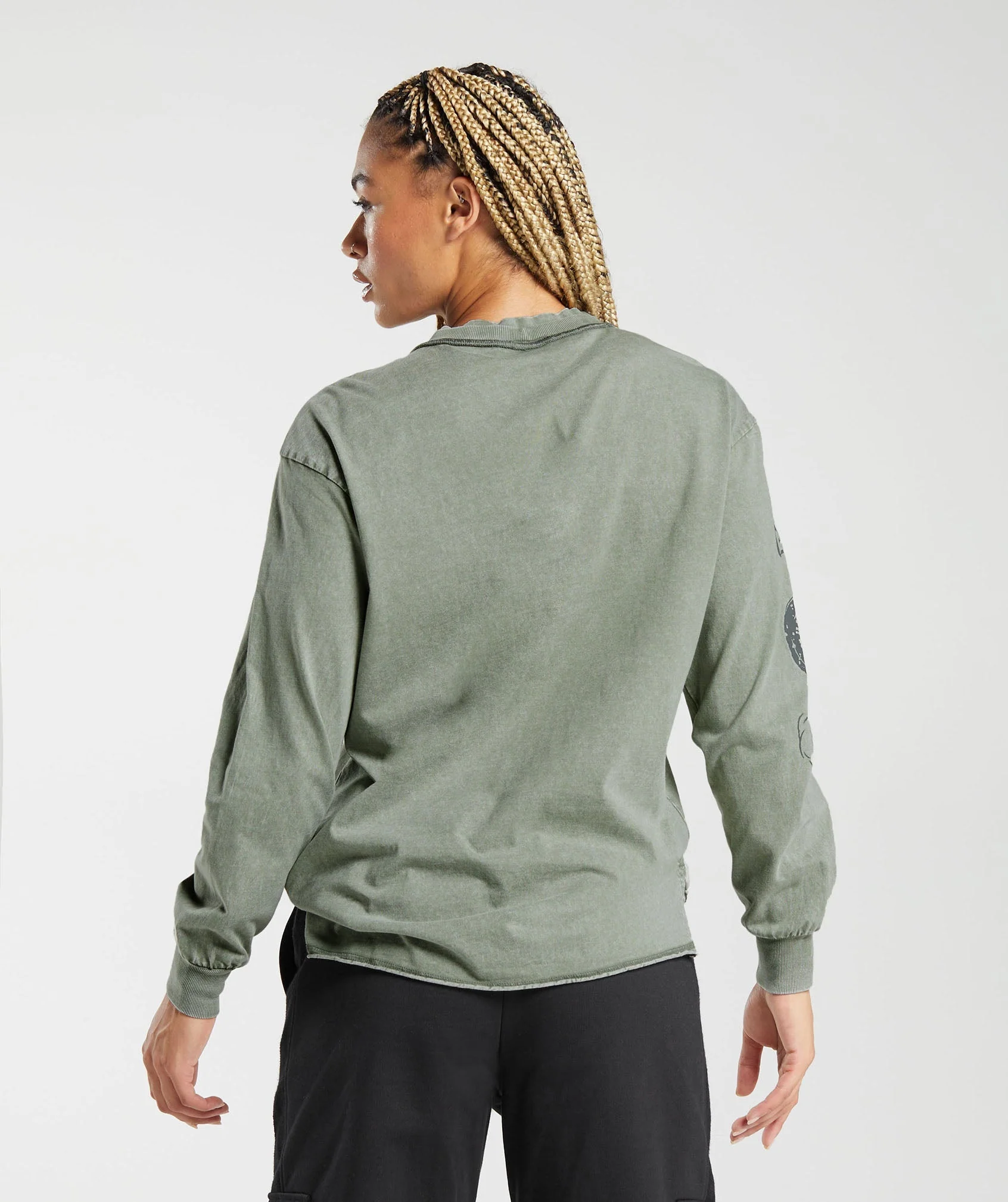 Gymshark Legacy Washed Long Sleeve Top - Dusk Green/Acid Wash - Image 2