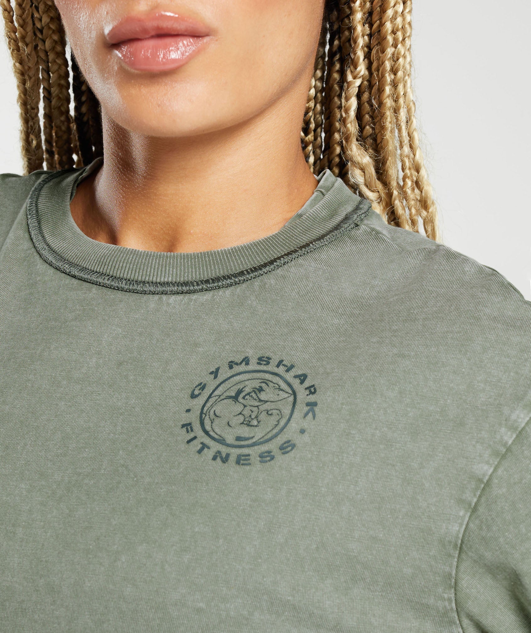 Gymshark Legacy Washed Long Sleeve Top - Dusk Green/Acid Wash - Image 5