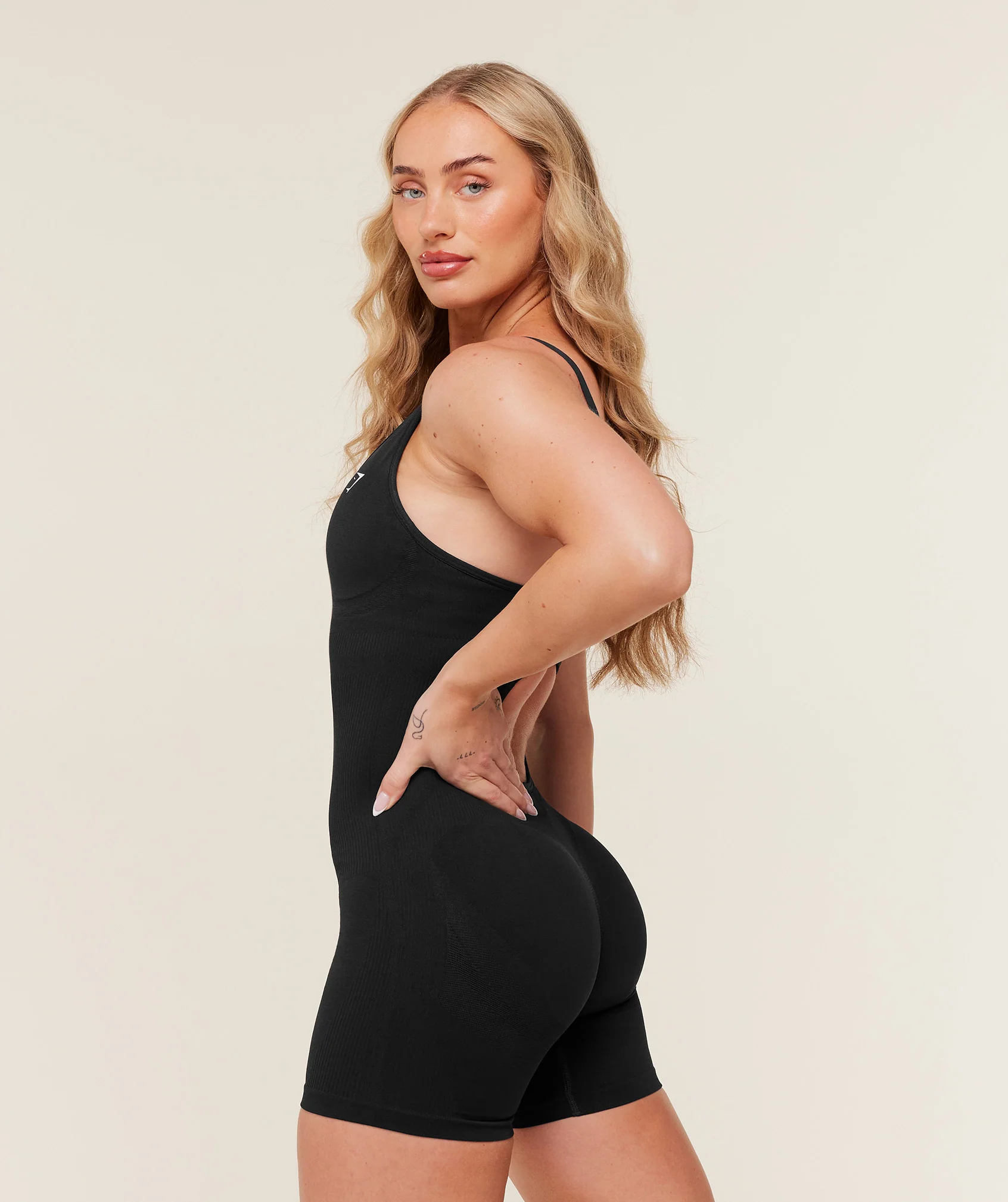 Gymshark Lift Seamless Strappy All in One - Black/Black Marl - Image 4