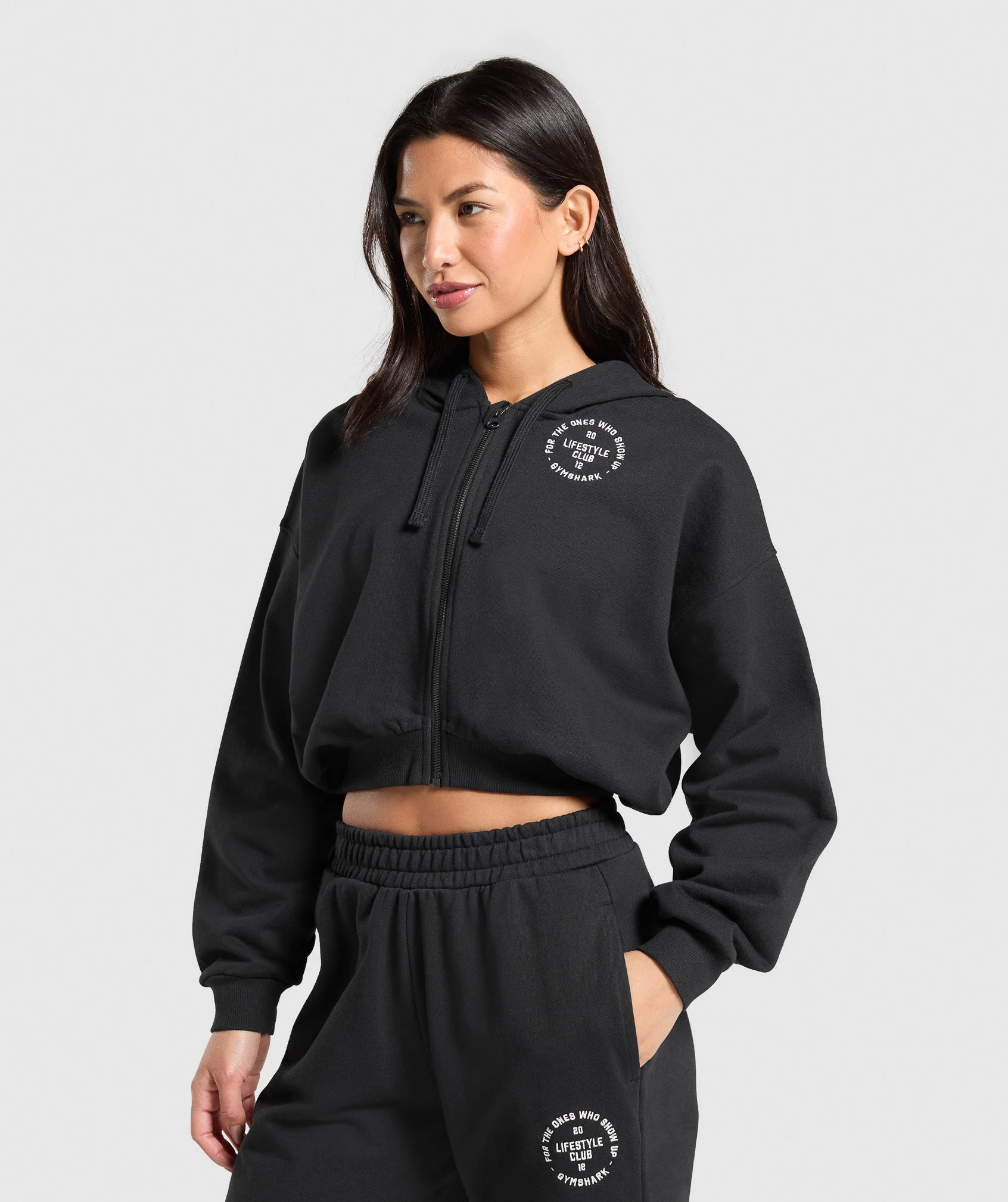 Gymshark Lifestyle Club Graphic Zip Up Hoodie - Black - Image 4