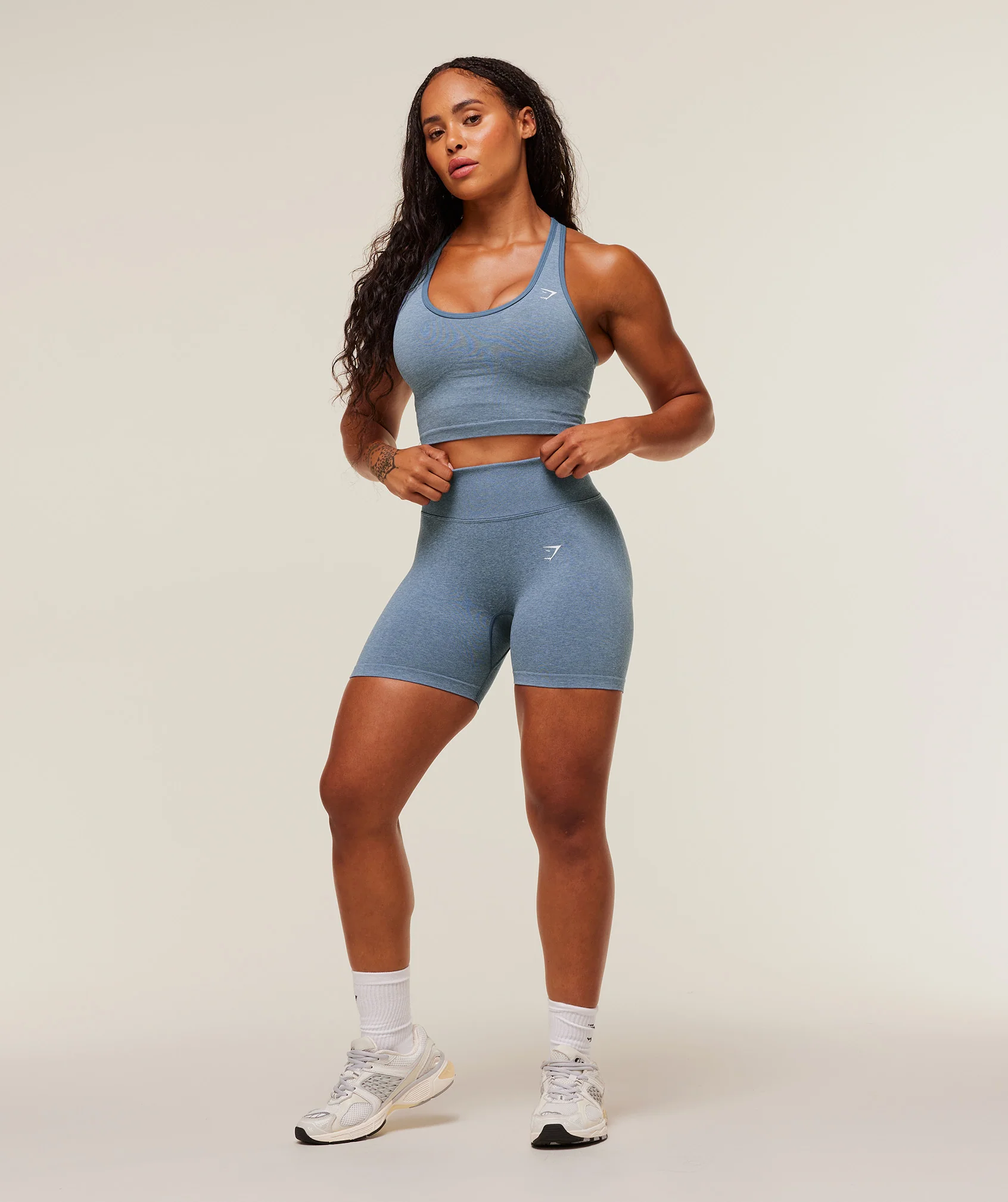 Gymshark Lift Seamless Shelf Midi Tank - Worn Blue/Peri Blue Marl - Image 4