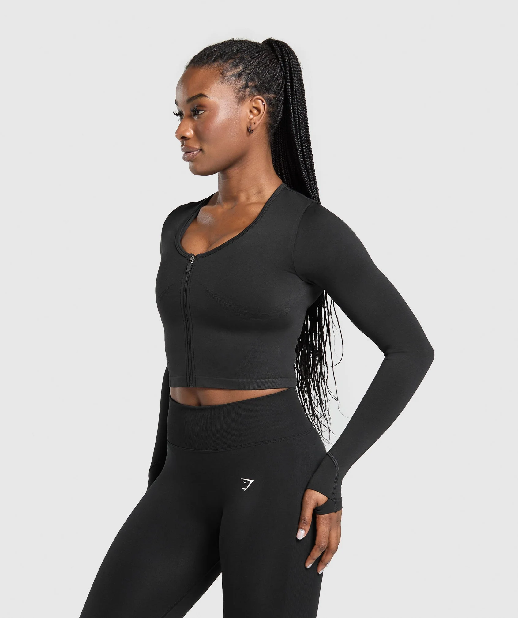 Gymshark Lift Seamless Zip Up Jacket - Black/Black Marl - Image 4