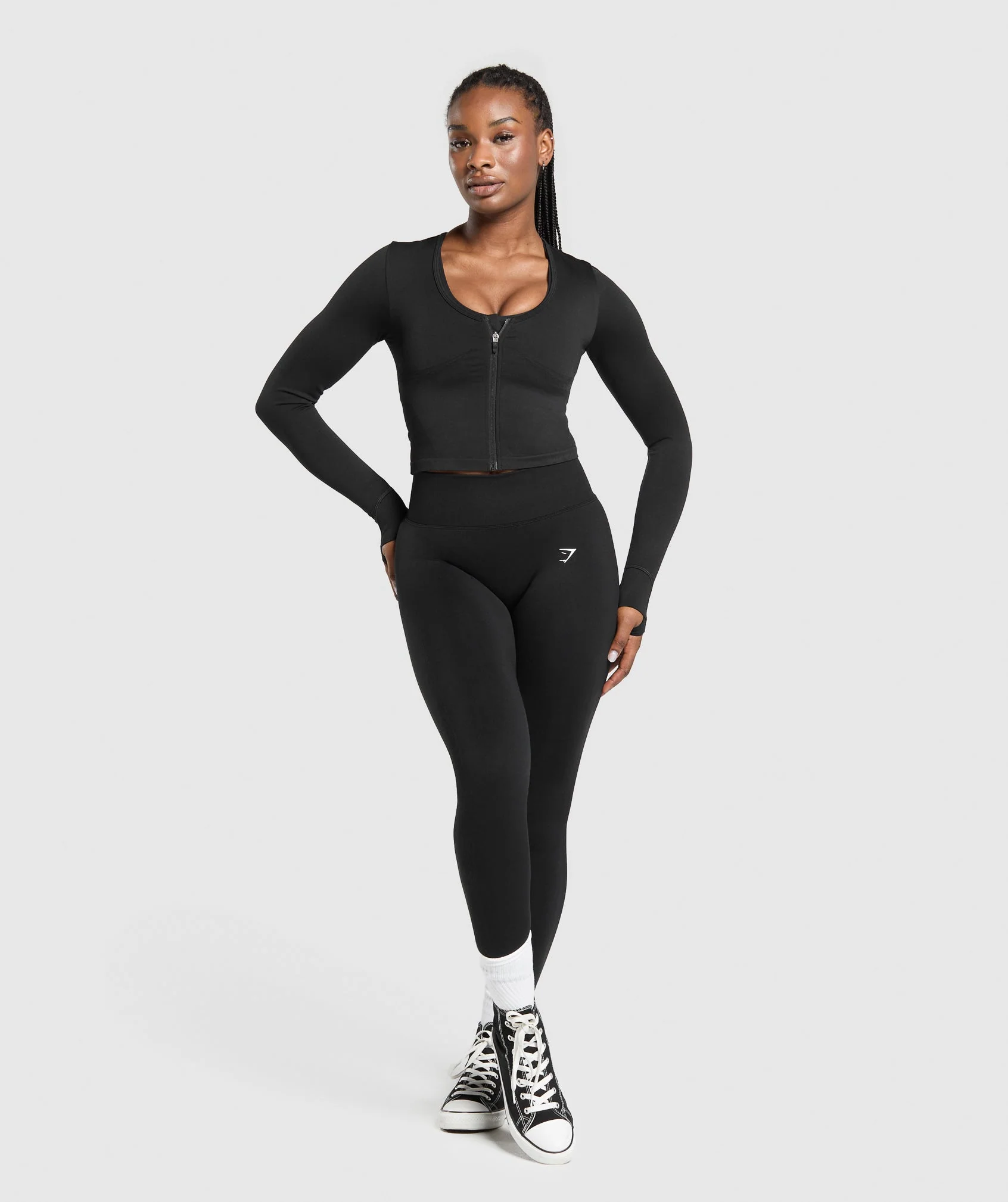 Gymshark Lift Seamless Zip Up Jacket - Black/Black Marl - Image 8