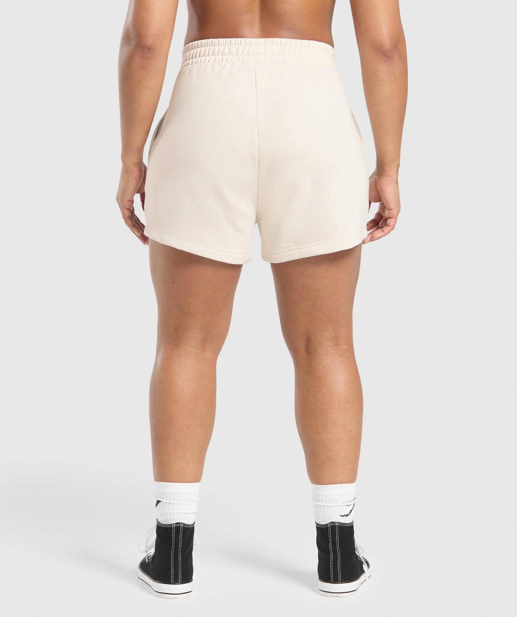 Gymshark Lifting Essentials Graphic Brushed 4' Shorts - Oat White - Image 2