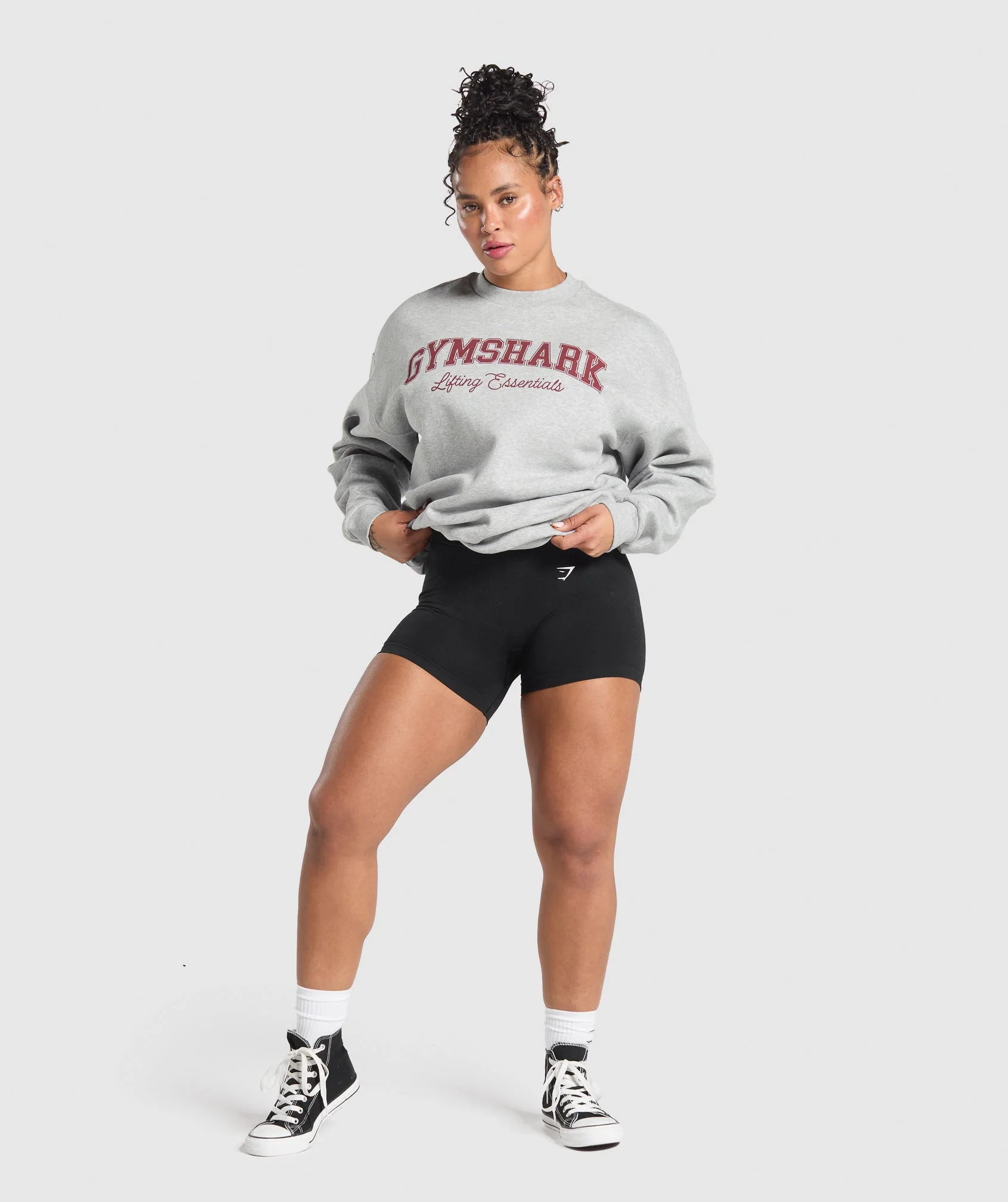 Gymshark Lifting Essentials Graphic Brushed Oversized Sweatshirt - Light Grey Core Marl - Image 4