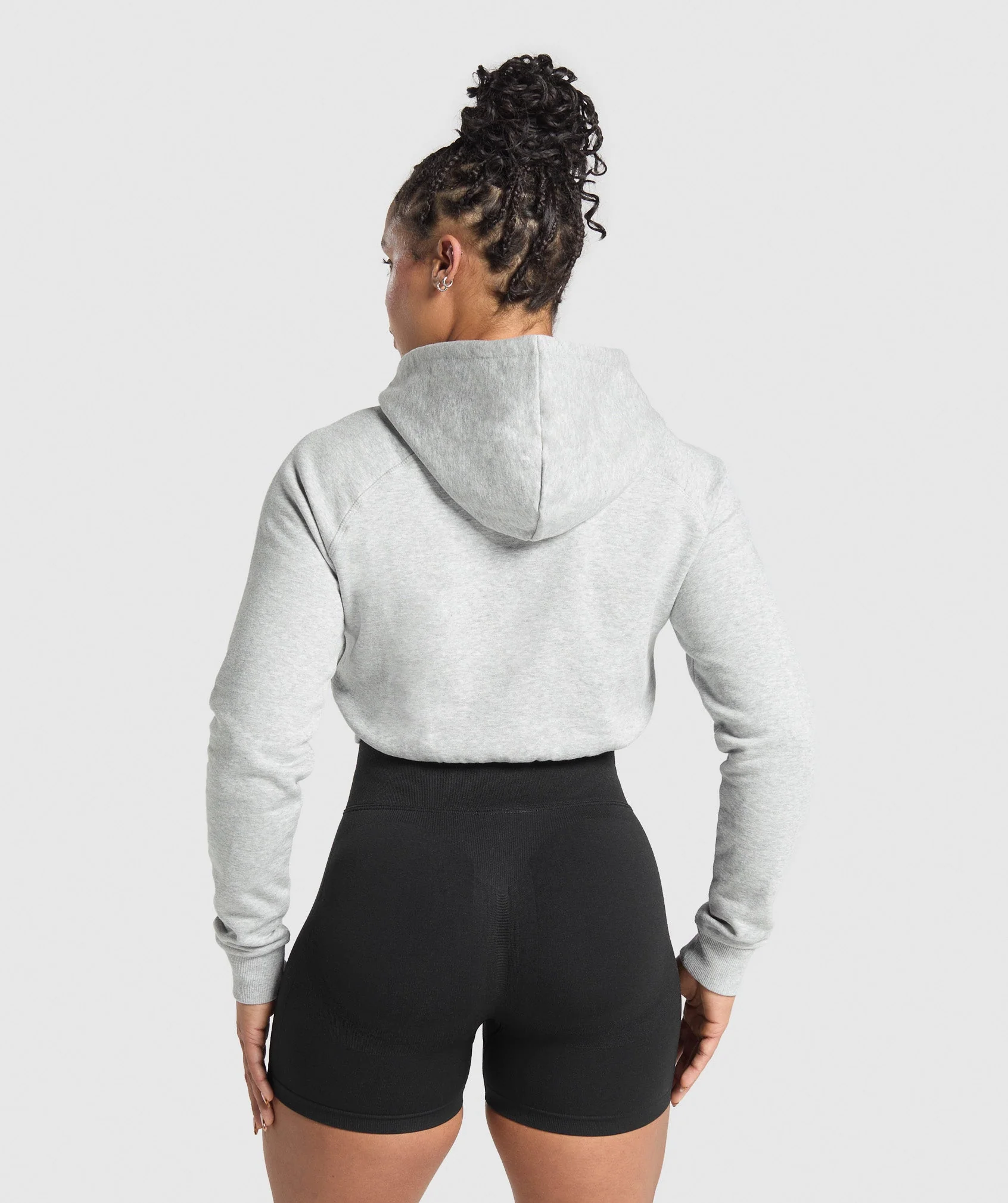 Gymshark Lifting Essentials Graphic Cropped Hoodie - Light Grey Core Marl - Image 2