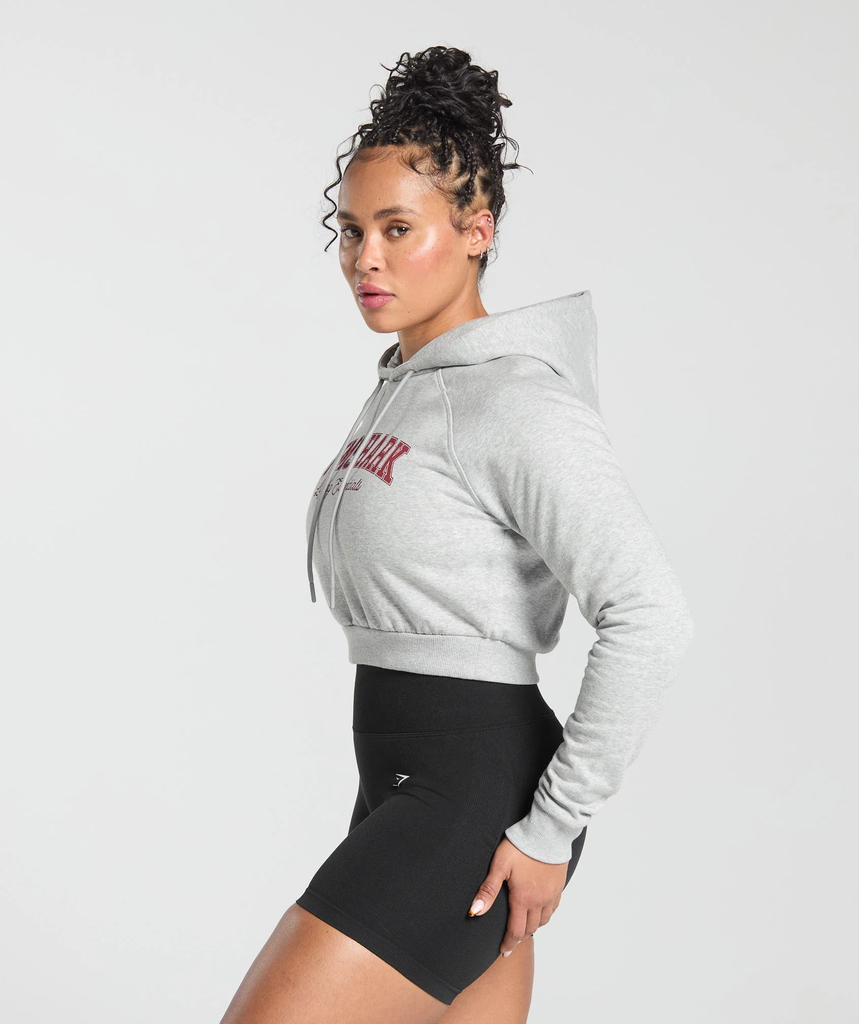 Gymshark Lifting Essentials Graphic Cropped Hoodie - Light Grey Core Marl - Image 3