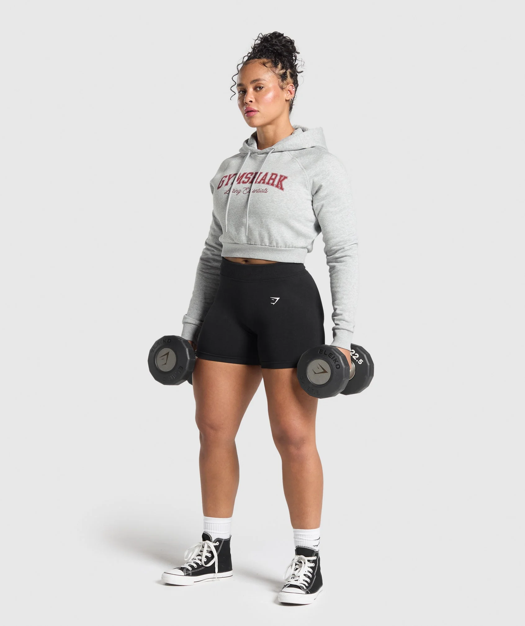 Gymshark Lifting Essentials Graphic Cropped Hoodie - Light Grey Core Marl - Image 4