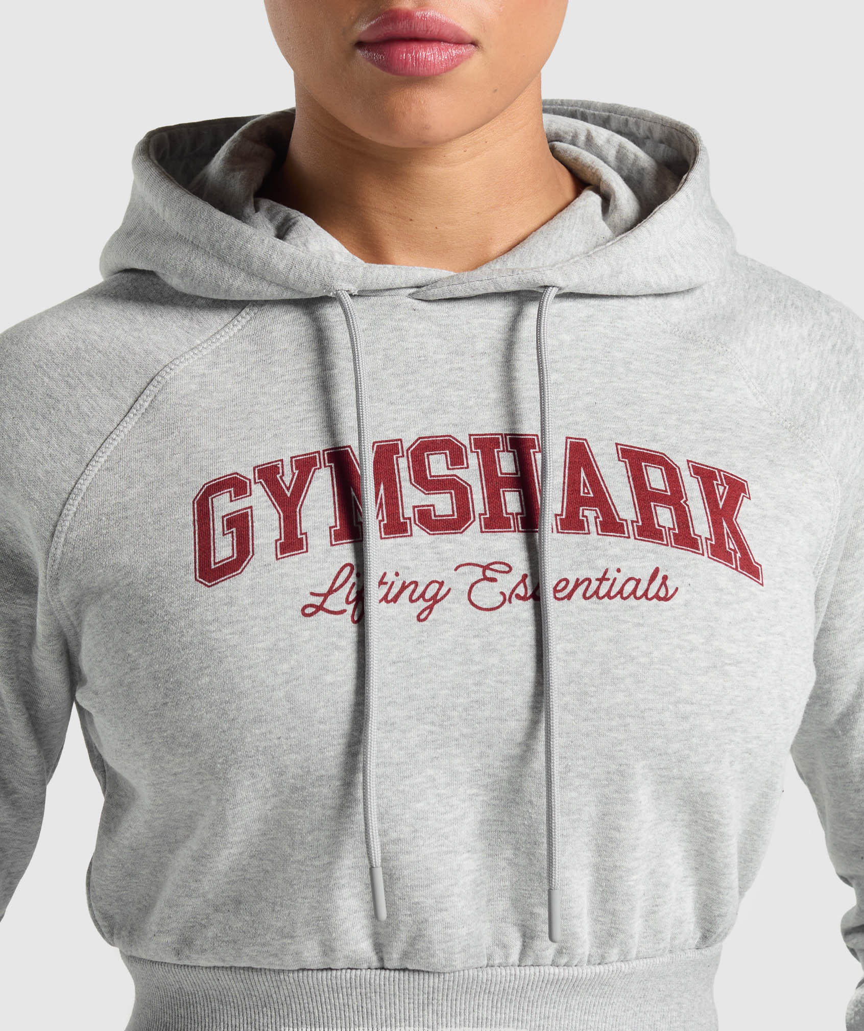 Gymshark Lifting Essentials Graphic Cropped Hoodie - Light Grey Core Marl - Image 6