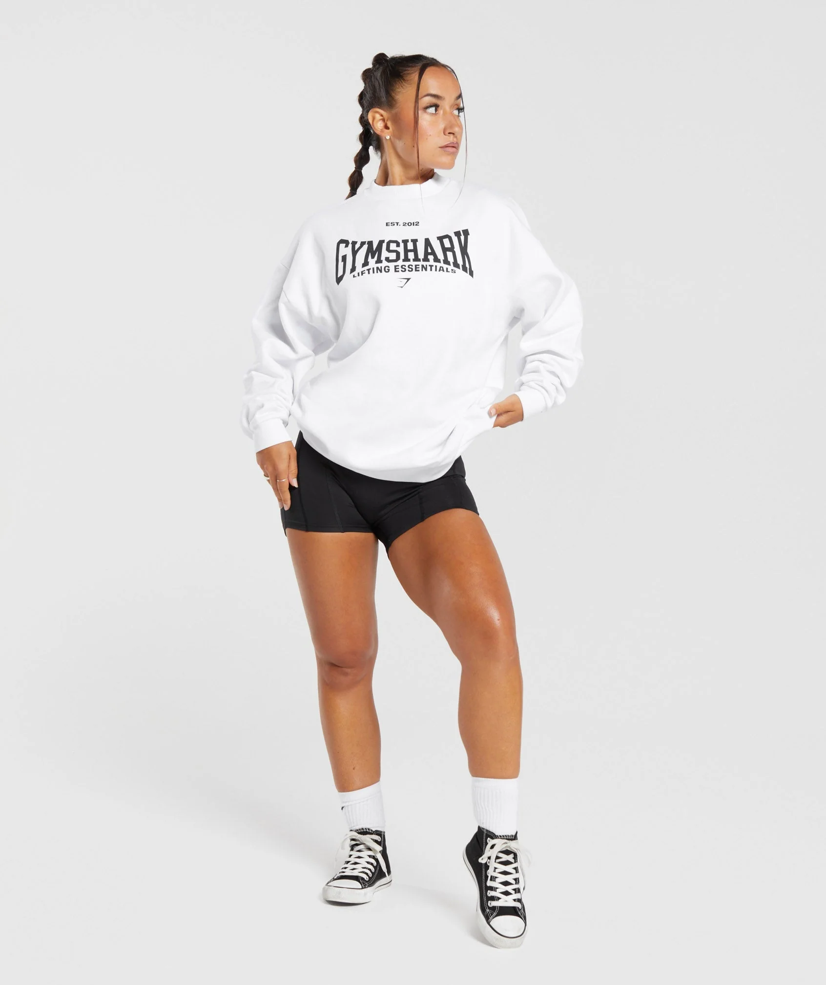 Gymshark Lifting Essentials Graphic Oversized Sweatshirt - White - Image 4