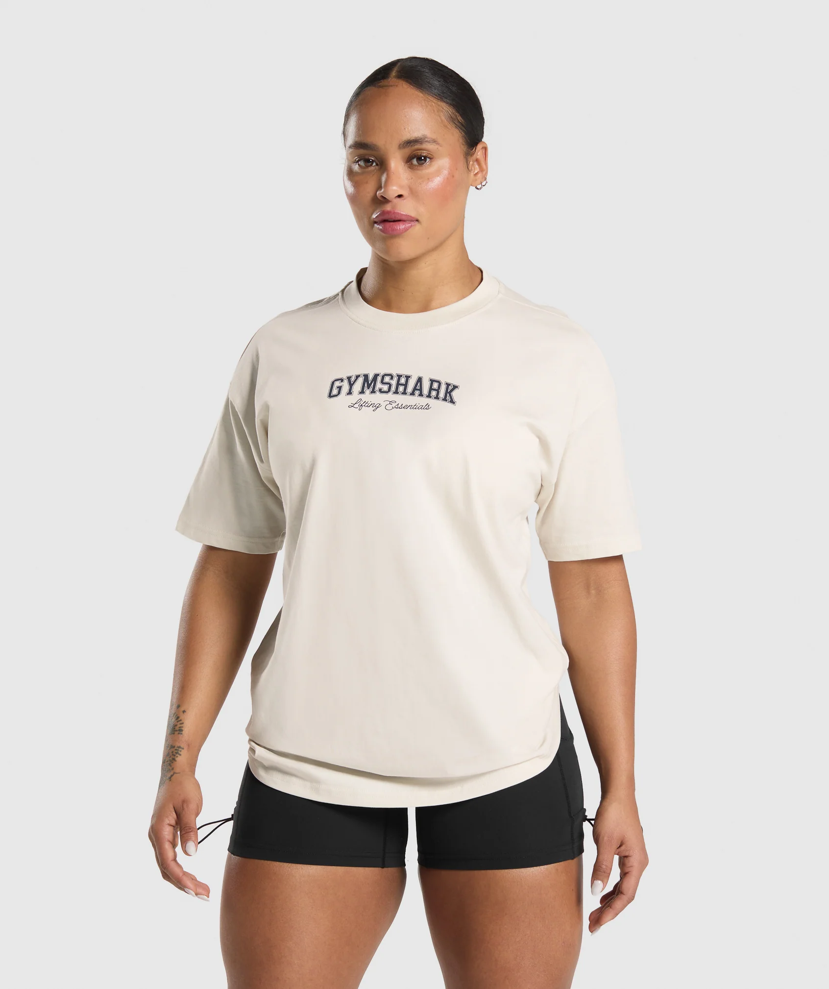 Gymshark Lifting Essentials Graphic Oversized T-Shirt - Oat White