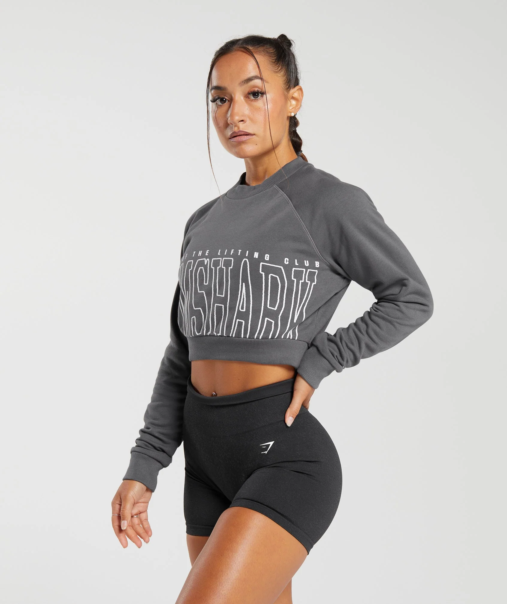 Gymshark Lifting Graphic Cropped Sweatshirt - Dark Grey - Image 3