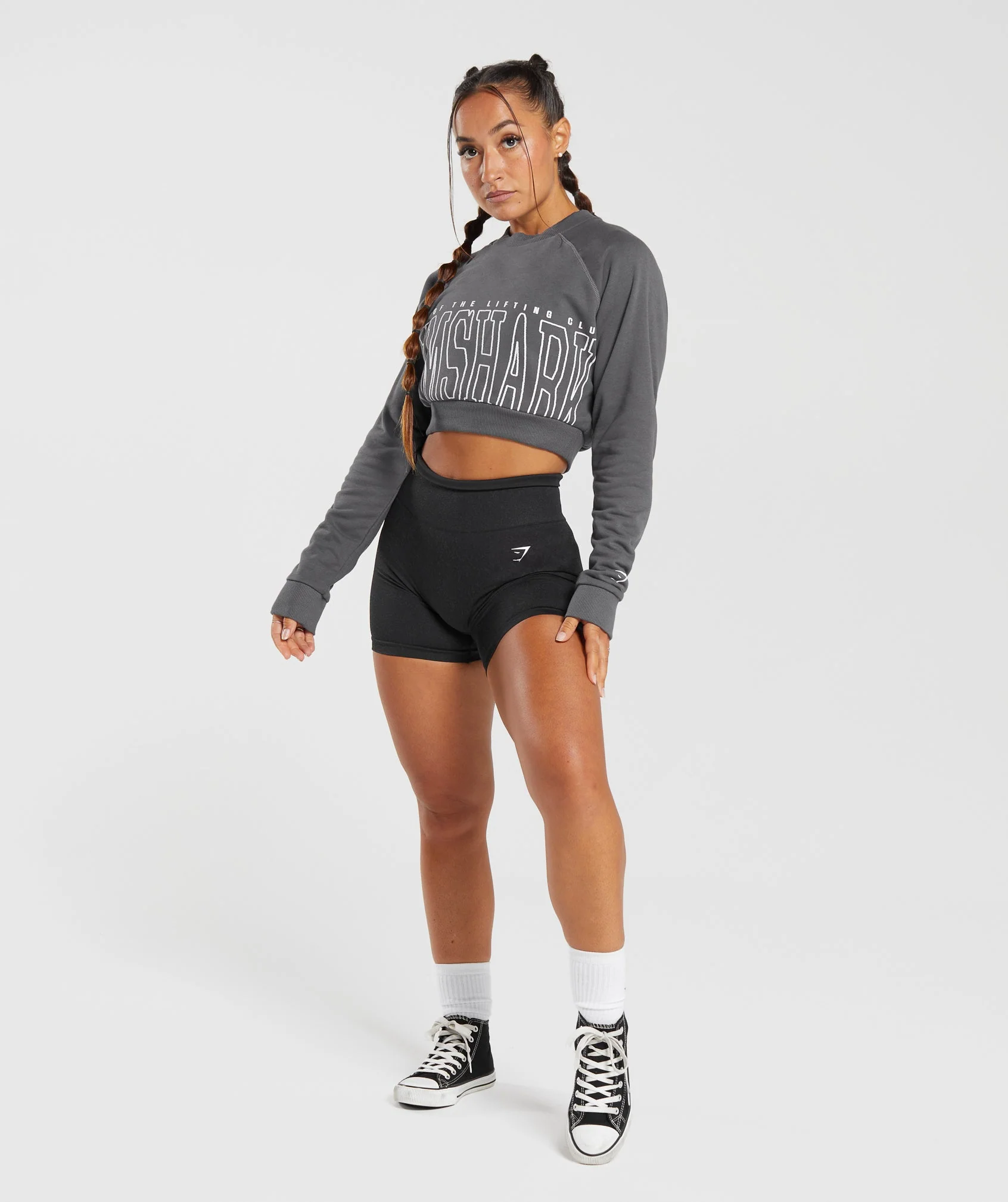 Gymshark Lifting Graphic Cropped Sweatshirt - Dark Grey - Image 4