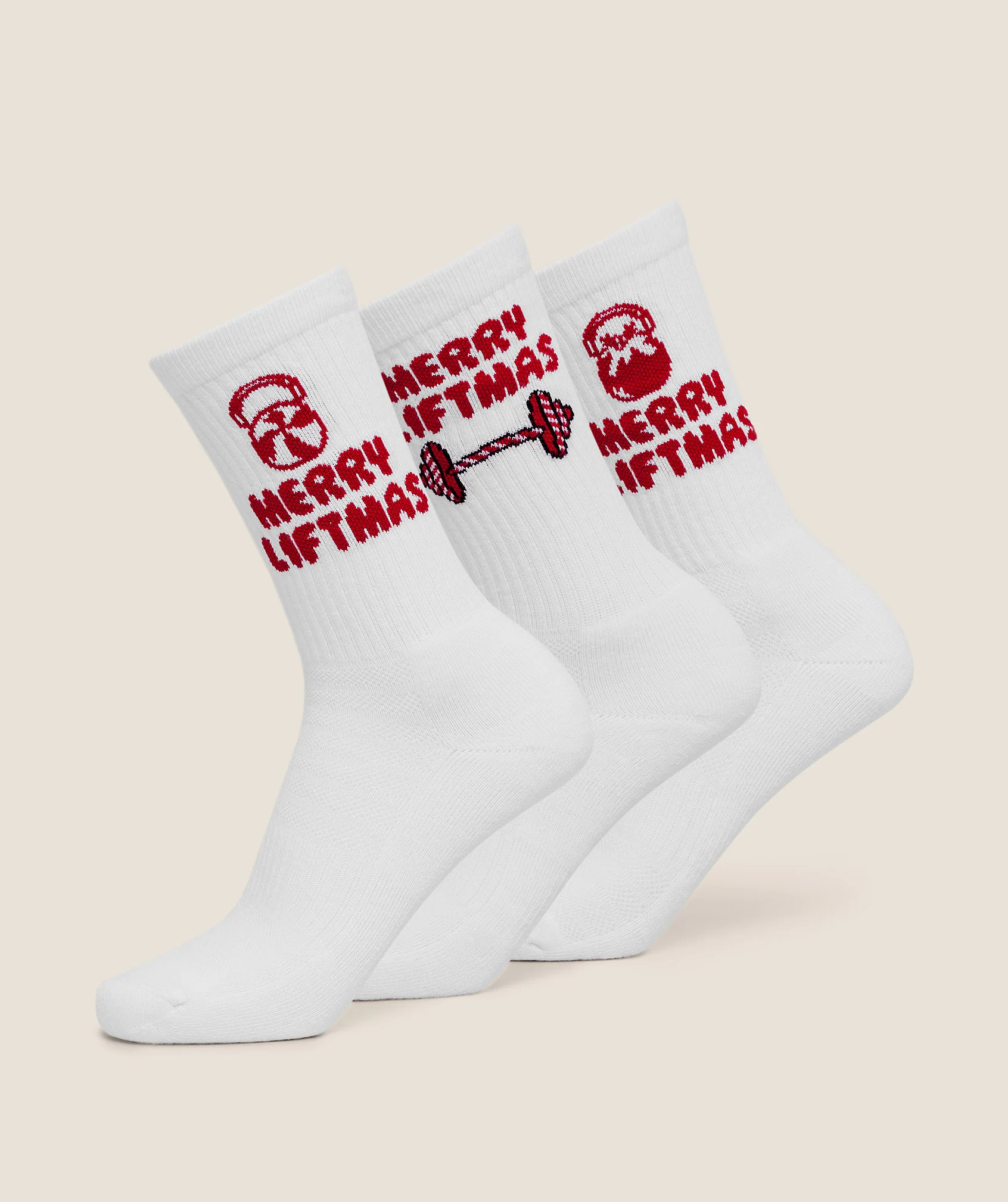 Gymshark Liftmas Crew Sock 3pk - White