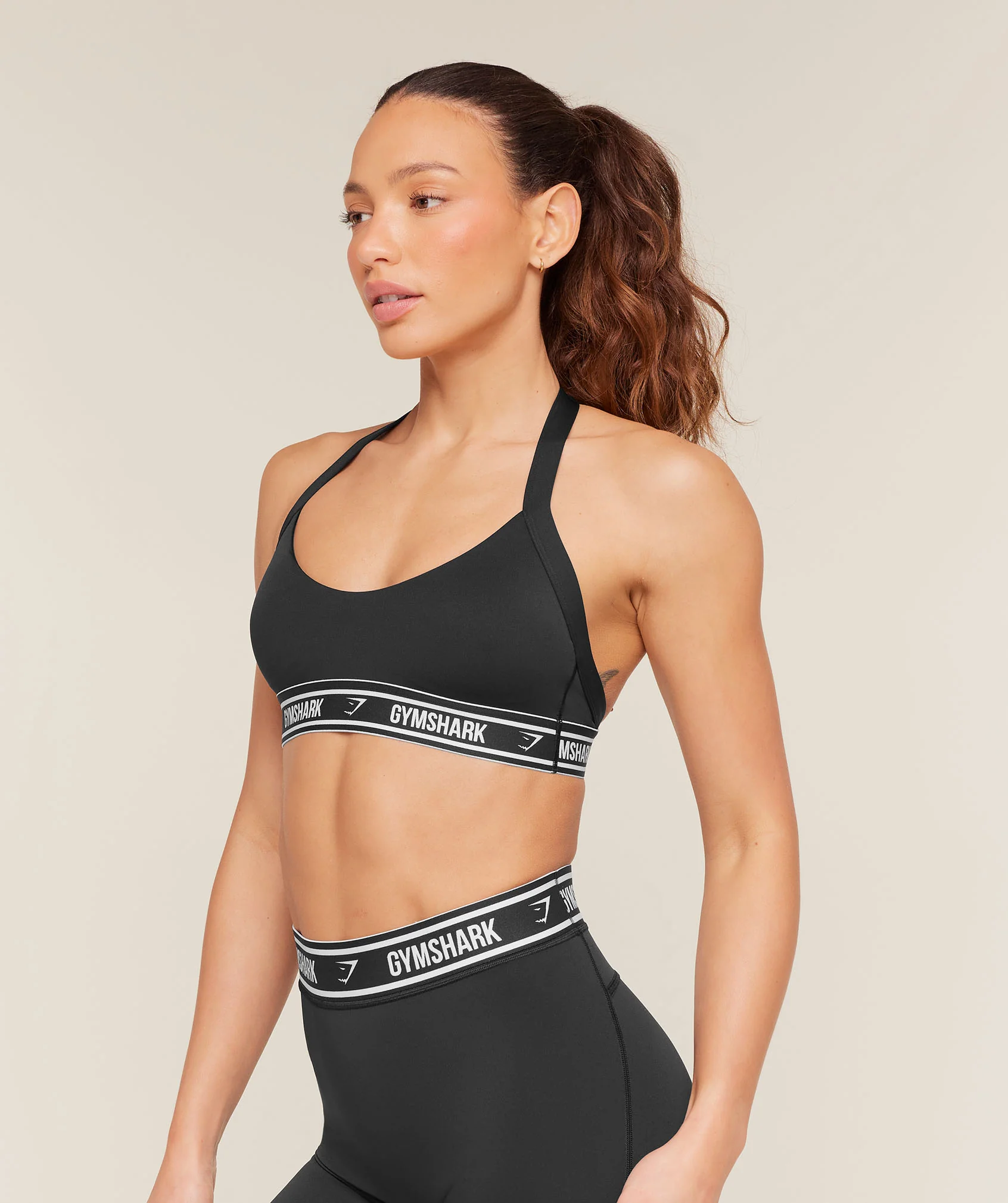 Gymshark Light Support Halter Neck Logo Sports Bra - Black - Image 3