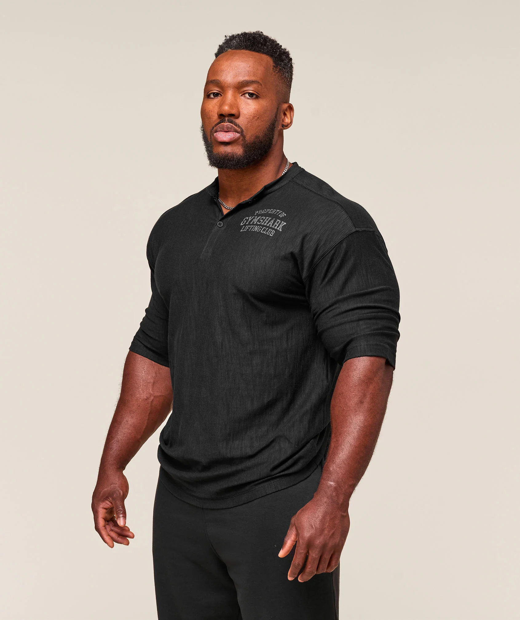 Gymshark Lightweight Slub Textured 3/4 Henley - Black - Image 6