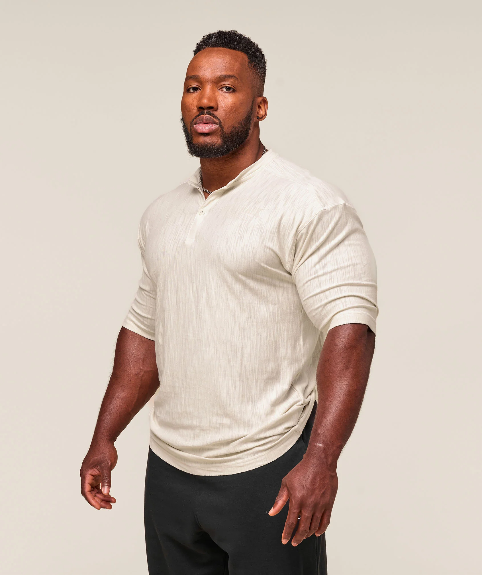 Gymshark Lightweight Slub Textured 3/4 Henley - Oat White - Image 3