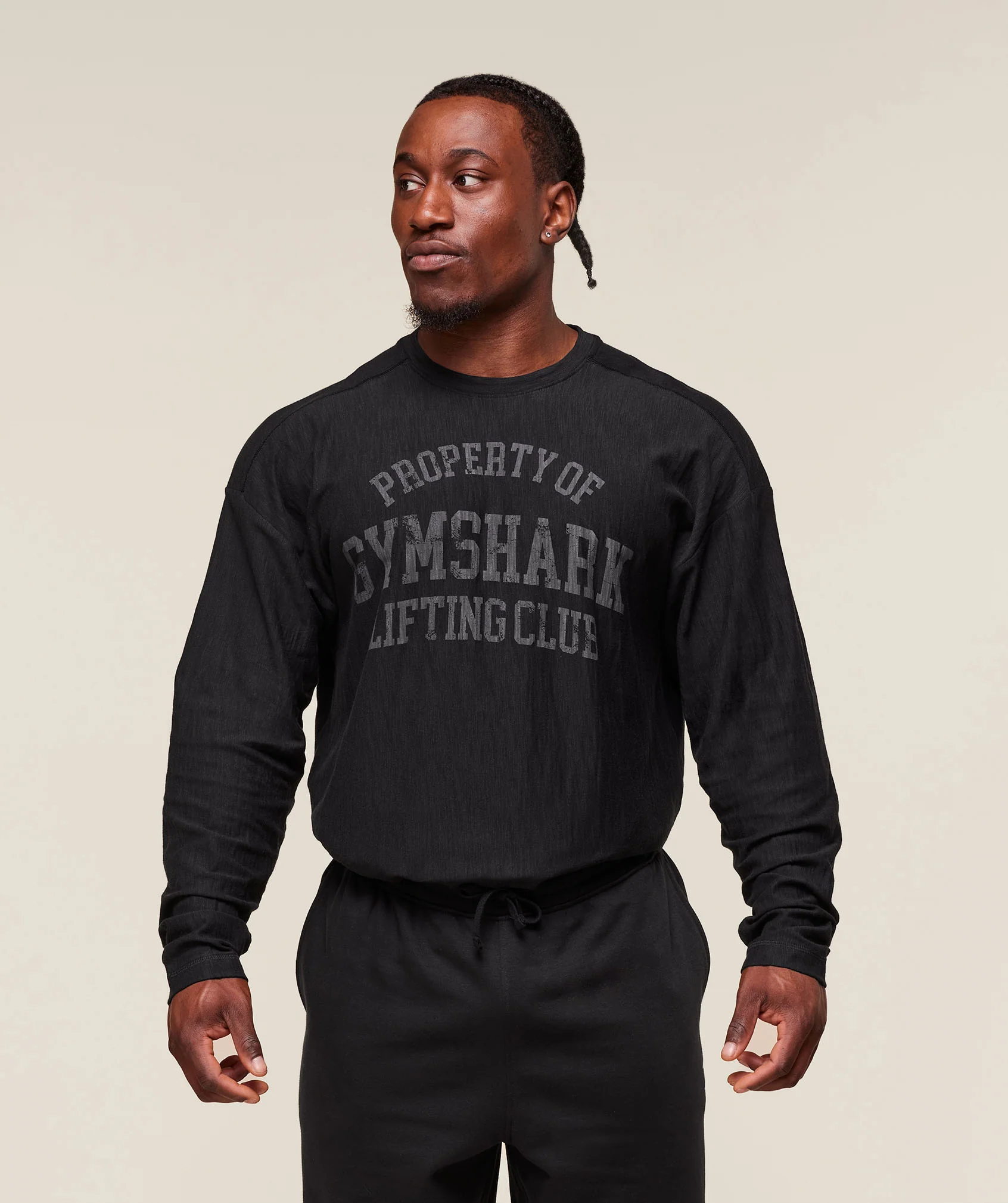 Gymshark Lightweight Slub Textured Lifting Authenticator OS LS T-shirt - Black