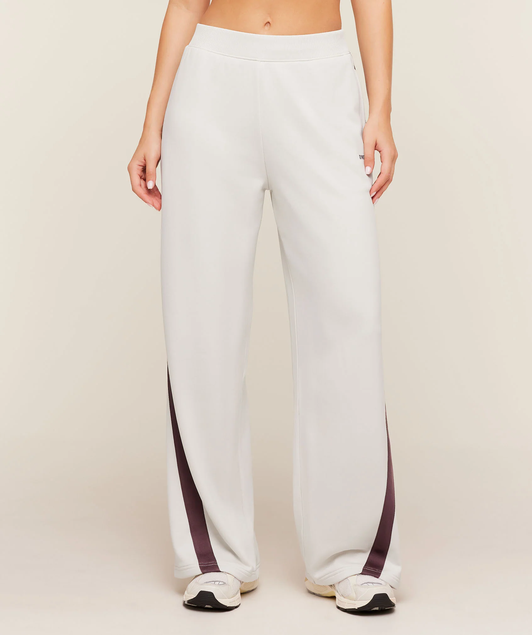 Gymshark Lightweight Tricot Wide Leg Pants - Tinted White/Cherry Purple - Image 2