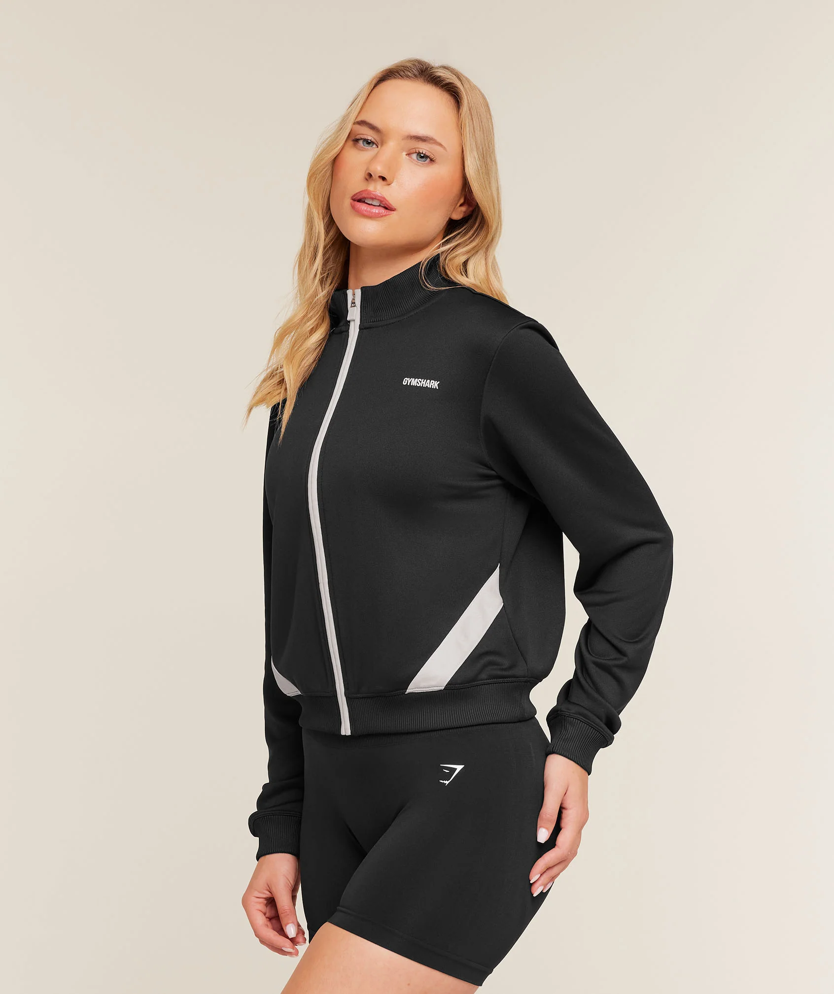 Gymshark Lightweight Tricot Zip Through Jacket - Black/Tinted White - Image 3