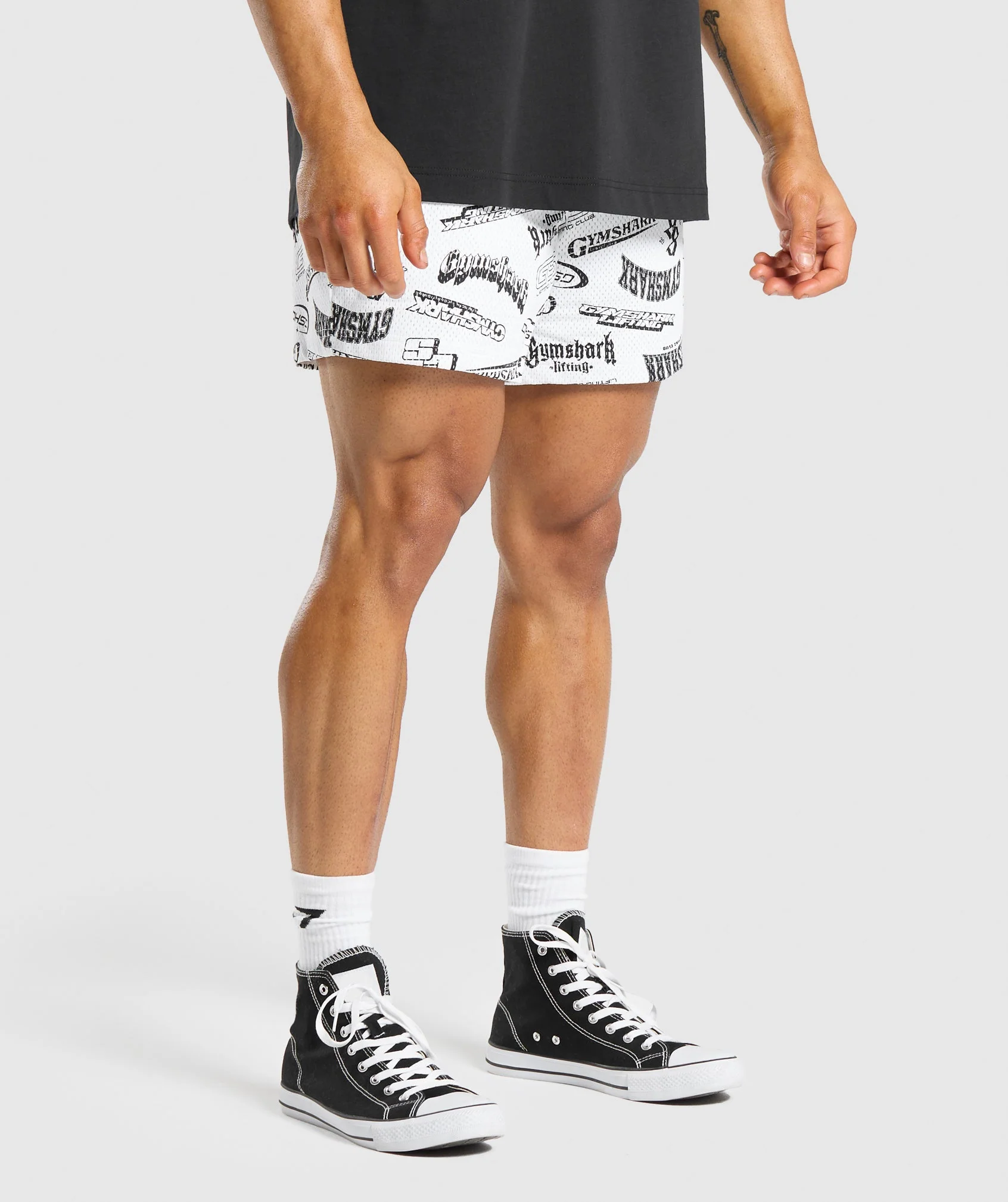 Gymshark Logomania Mesh 5" Shorts - Black - Image 3
