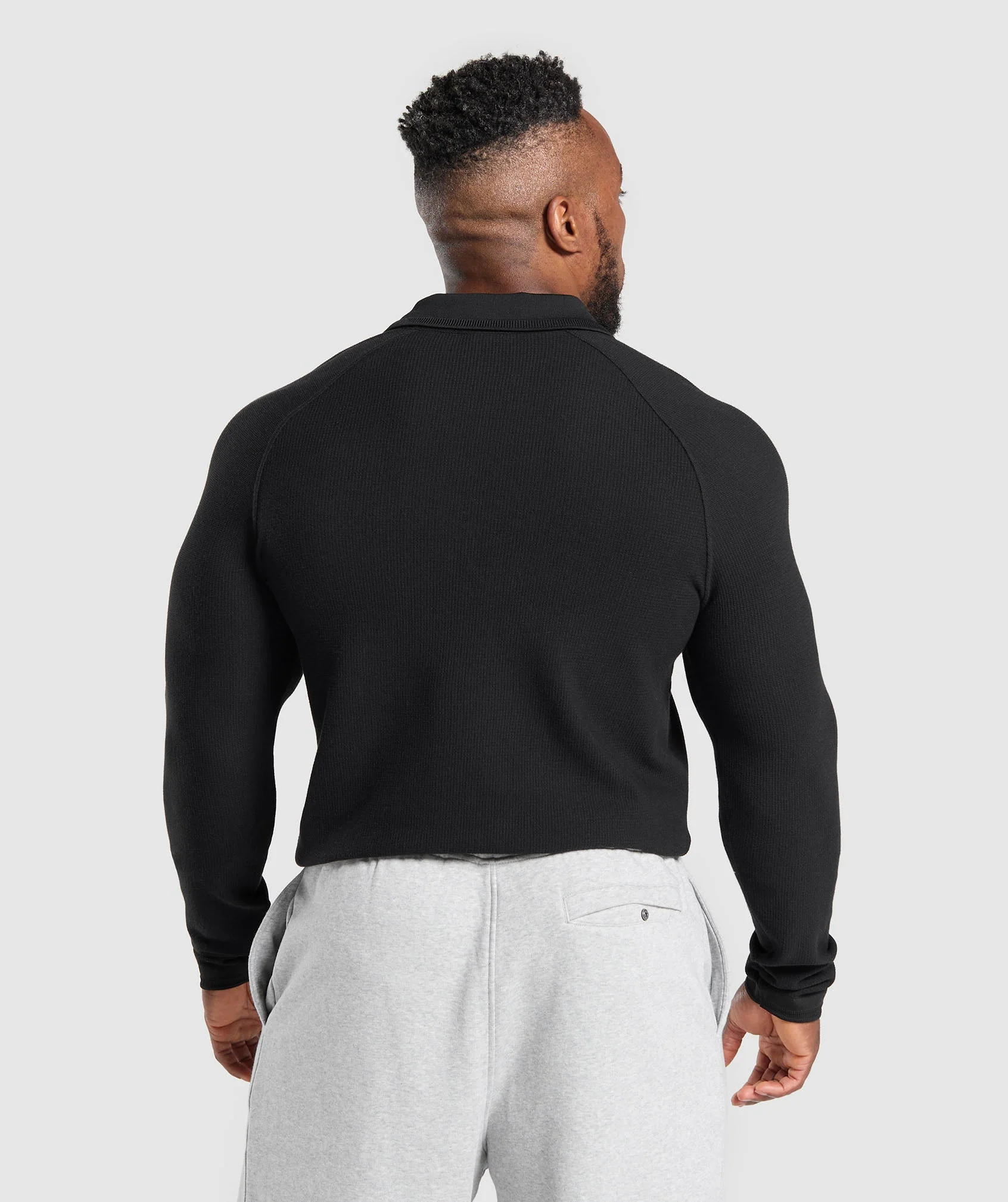Gymshark Long Sleeve Waffle Polo Shirt - Black - Image 2