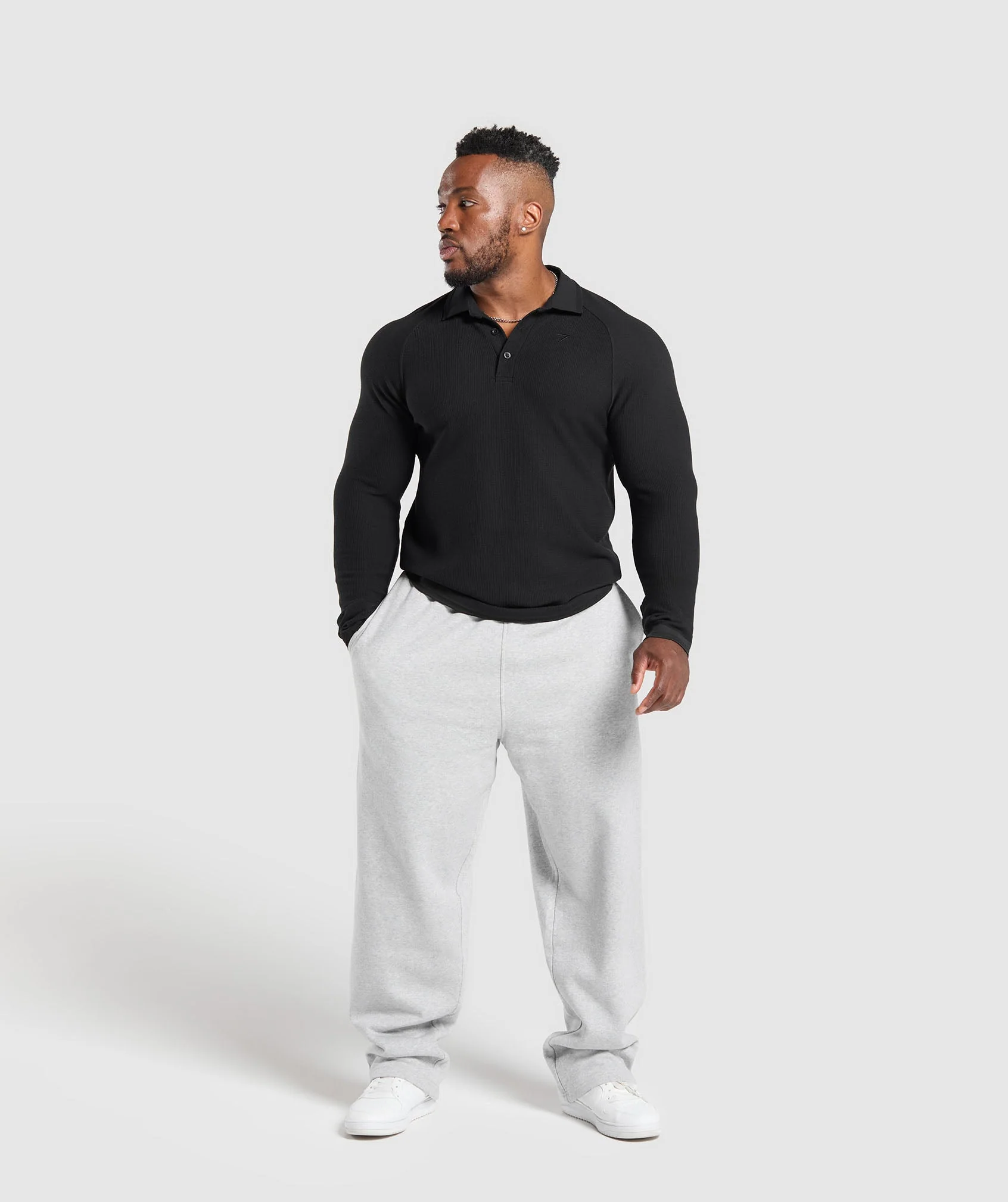 Gymshark Long Sleeve Waffle Polo Shirt - Black - Image 4