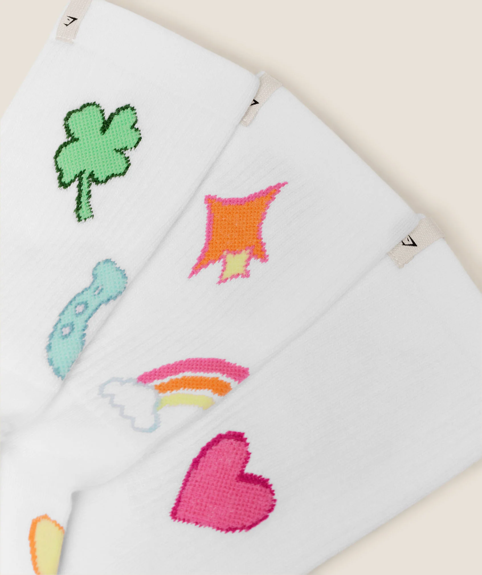 Gymshark Lucky Graphic Crew Socks 3pk - White - Image 2