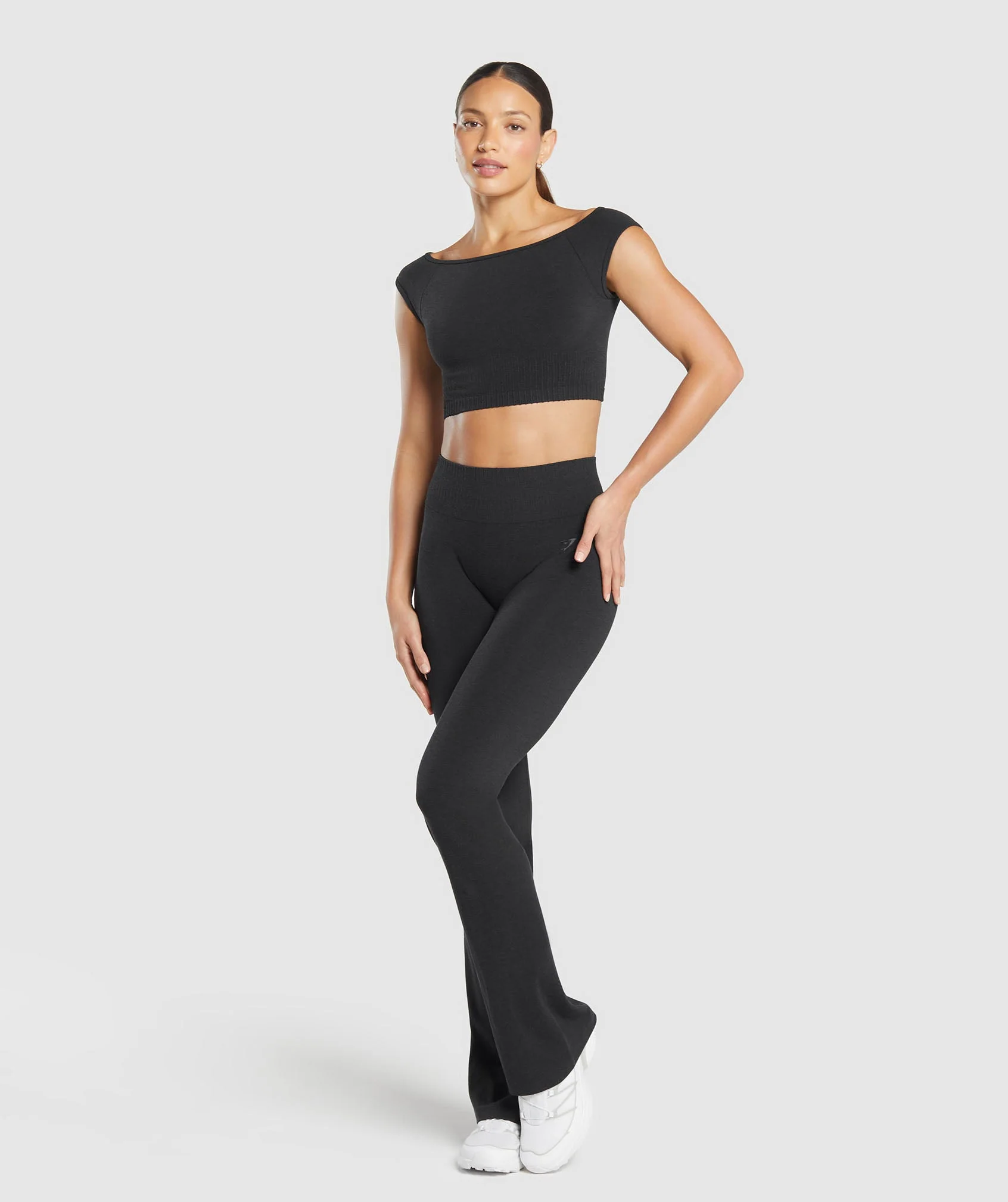 Gymshark Luxe Seamless Boat Neck Crop Top - Coal Marl - Image 2