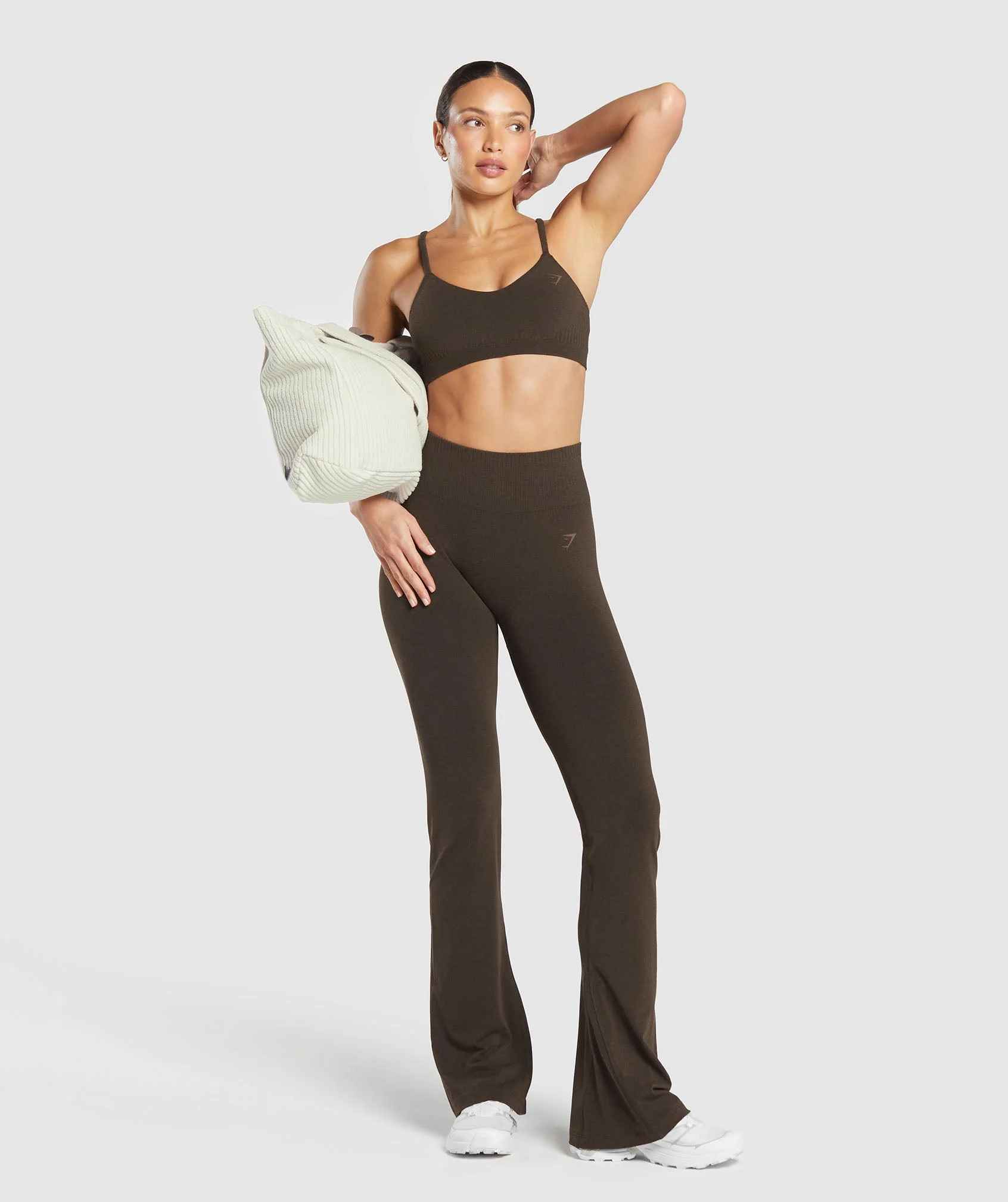 Gymshark Luxe Seamless Flare Leggings - Walnut Brown Marl - Image 4