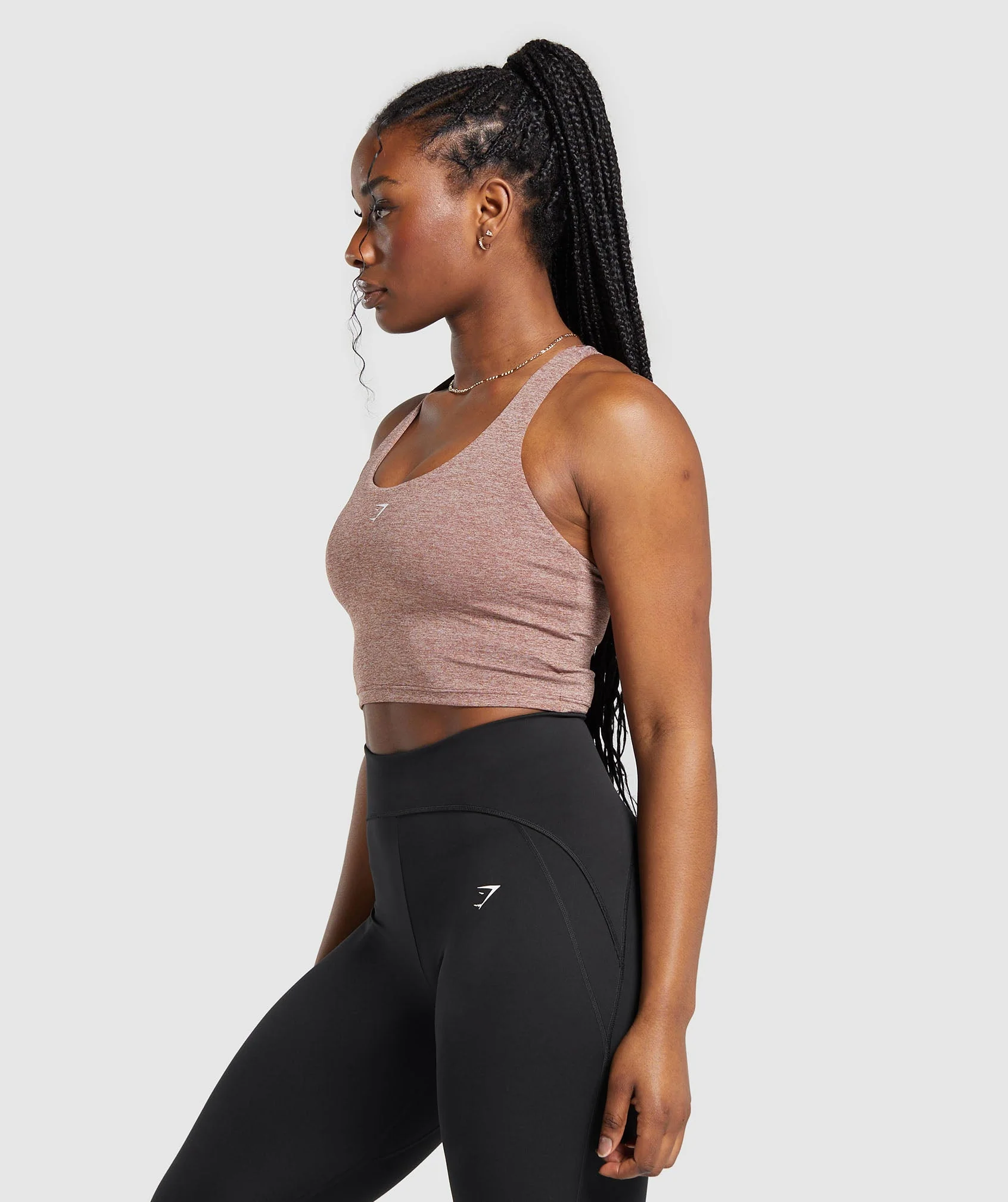 Gymshark Marl Racer Crop Tank With Shelf - Rust Brown/Undyed Marl - Image 3