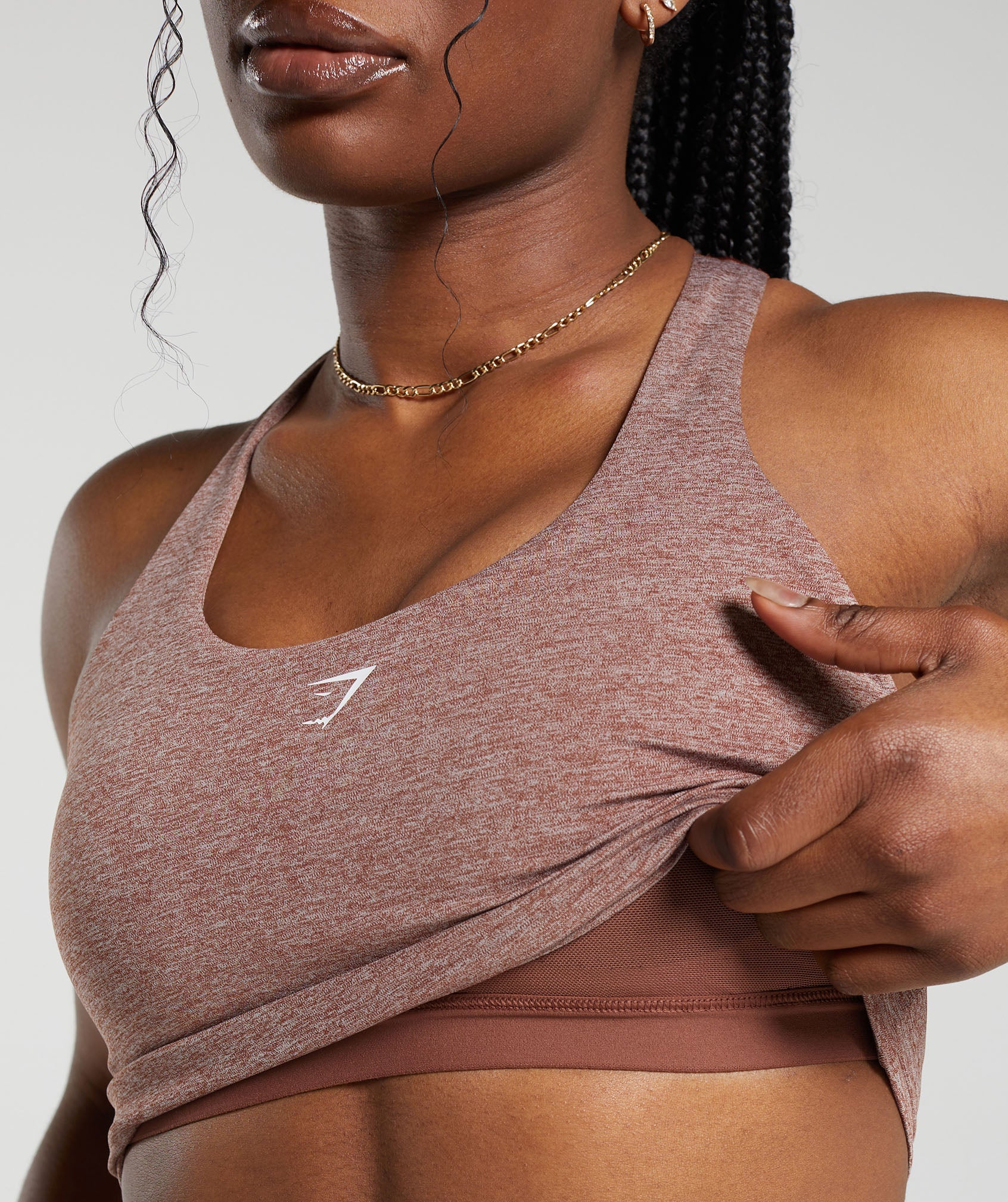 Gymshark Marl Racer Crop Tank With Shelf - Rust Brown/Undyed Marl - Image 5