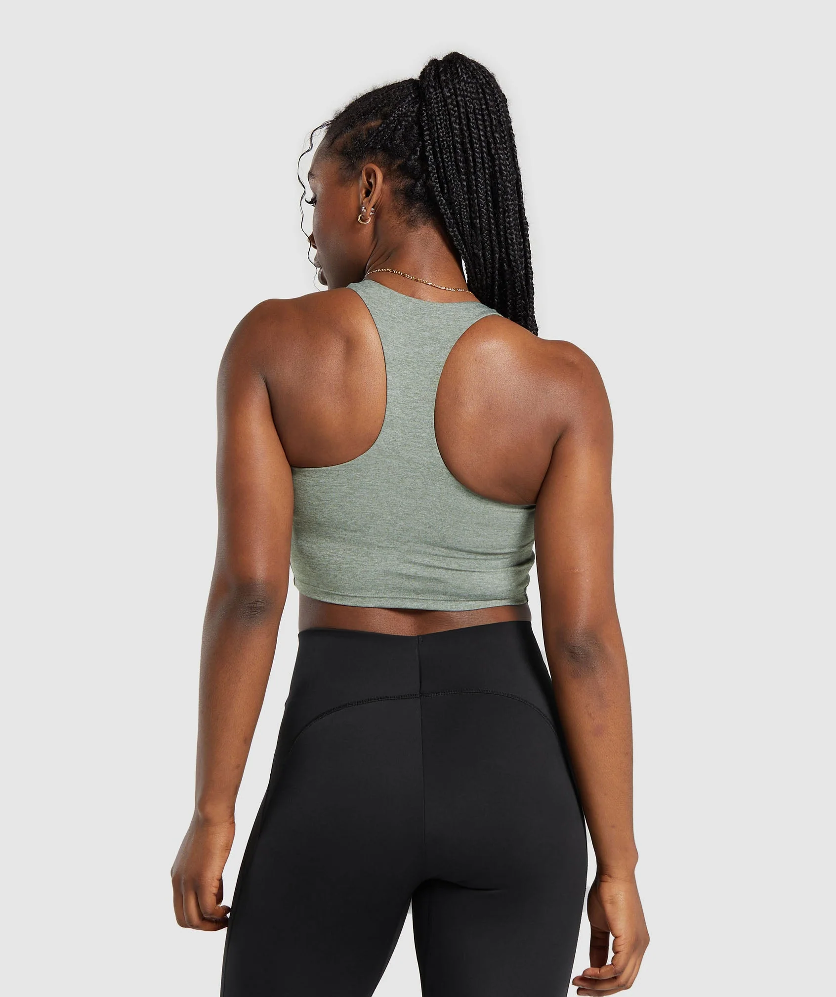 Gymshark Marl Racer Crop Tank With Shelf - Unit Green/Undyed Marl - Image 2