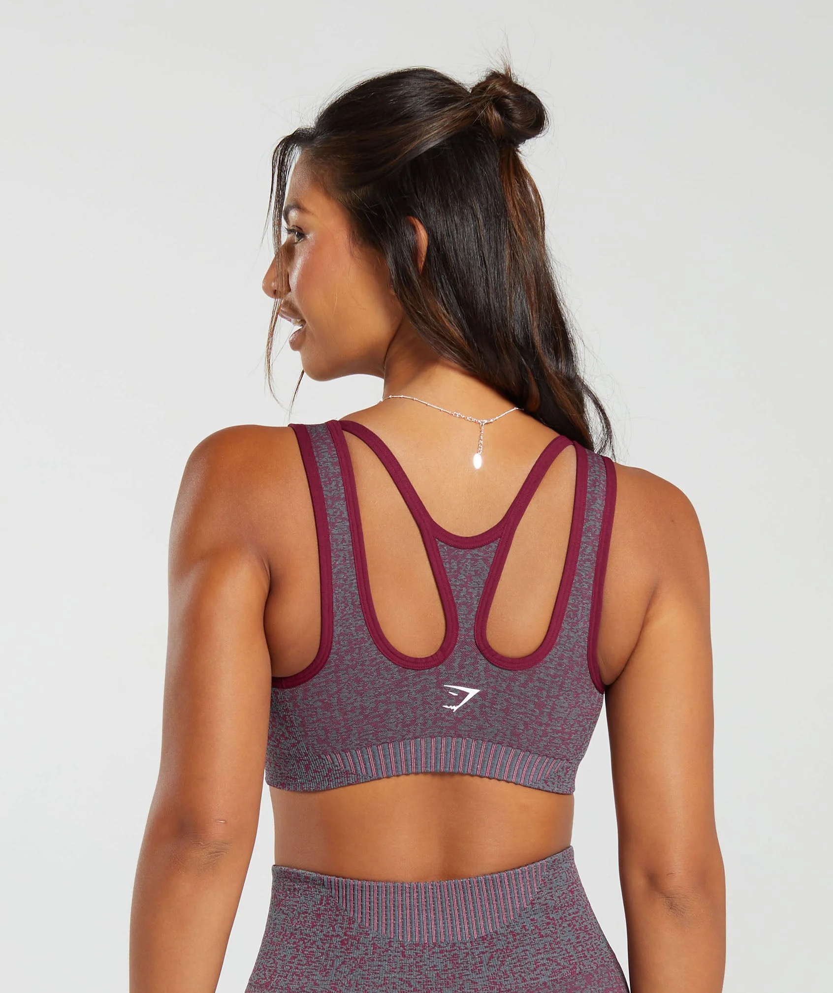 Gymshark Marl Seamless Scoop Bra - Plum Pink Marl/Dark Grey Marl/Plum Pink - Image 2