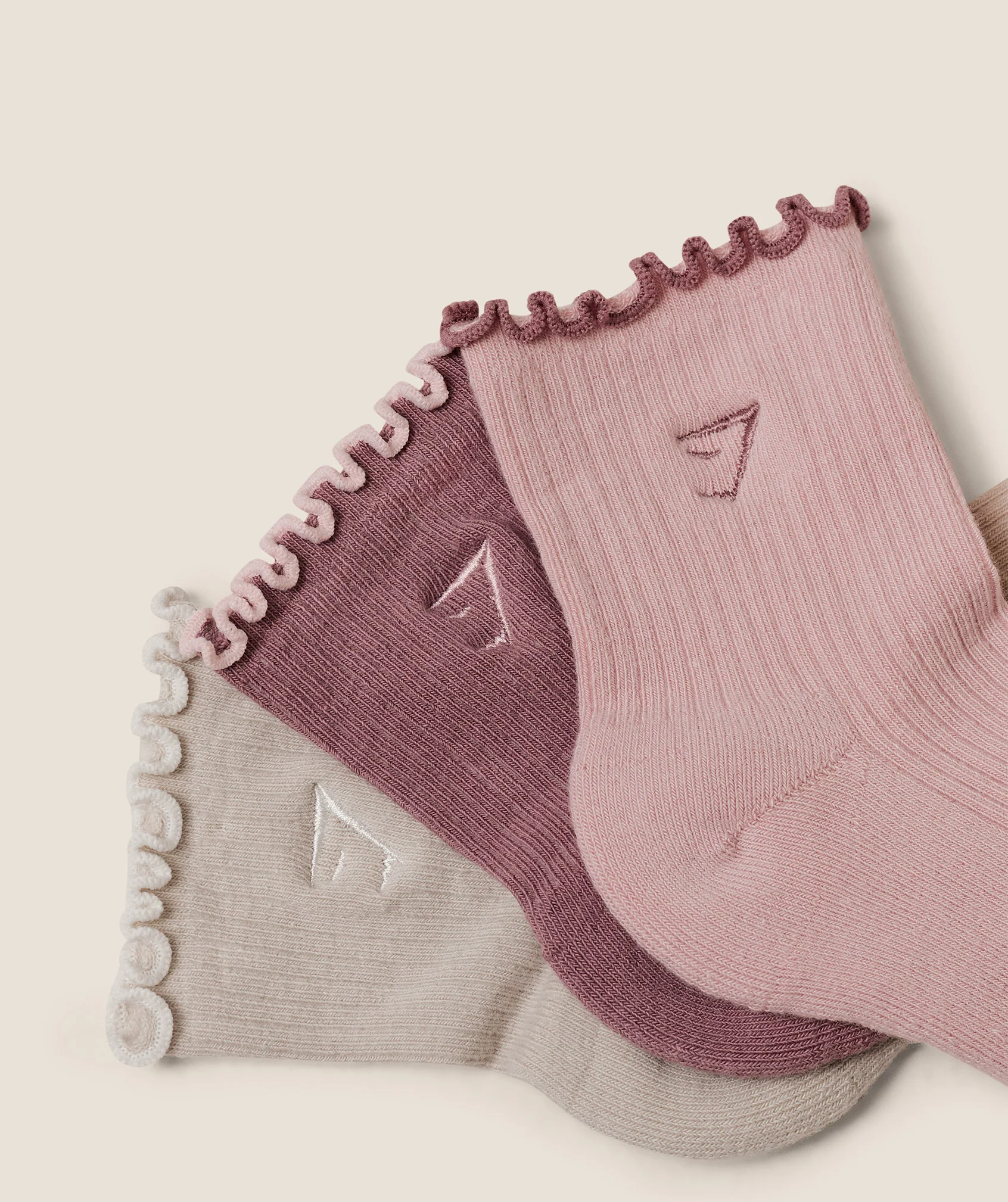 Gymshark Midi Frill Socks 3pk - GS Pebble Grey/GS Light Pink/GS Calm Pink - Image 2