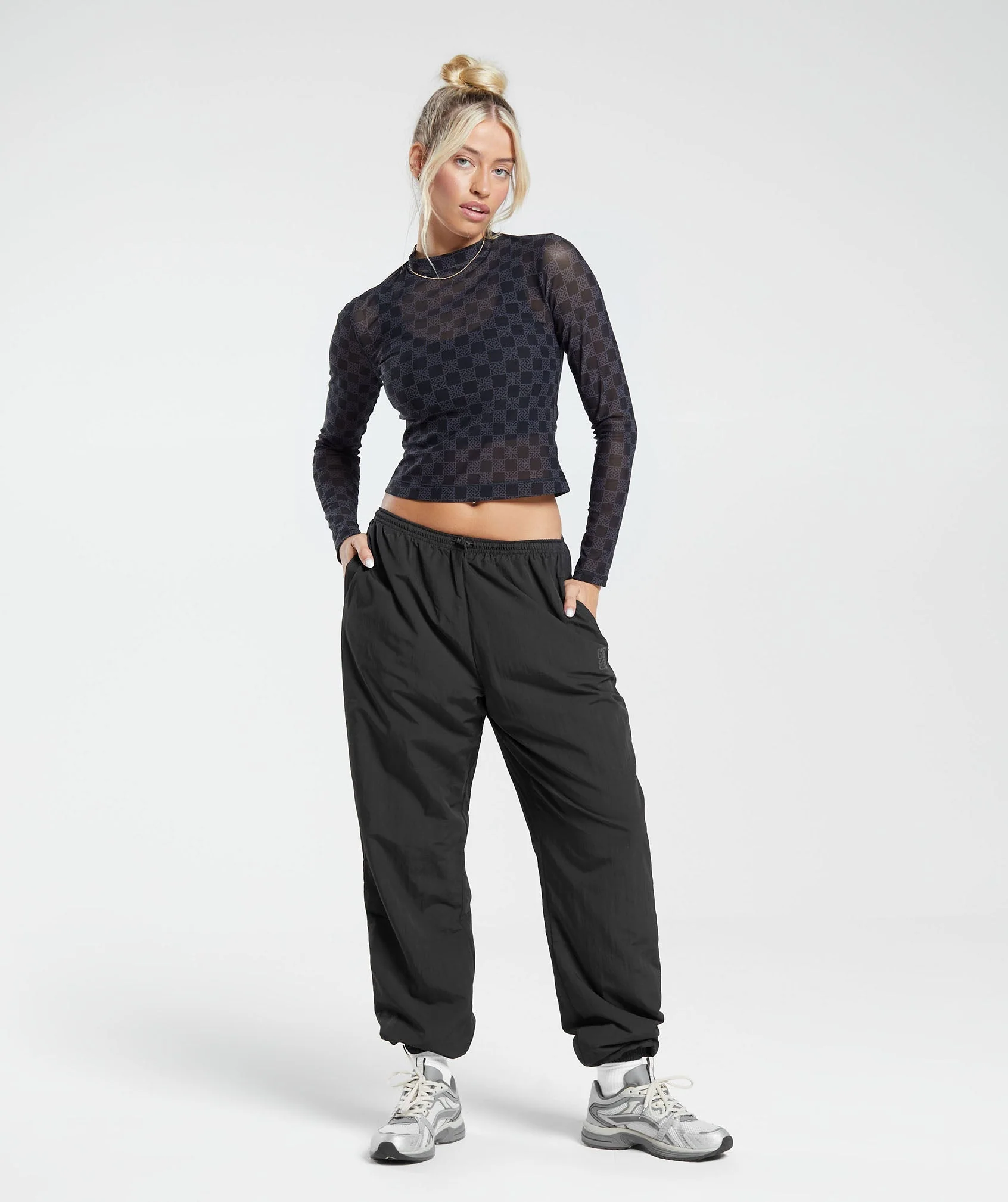 Gymshark Monogram Mesh Long Sleeve Top - Onyx Grey - Image 4