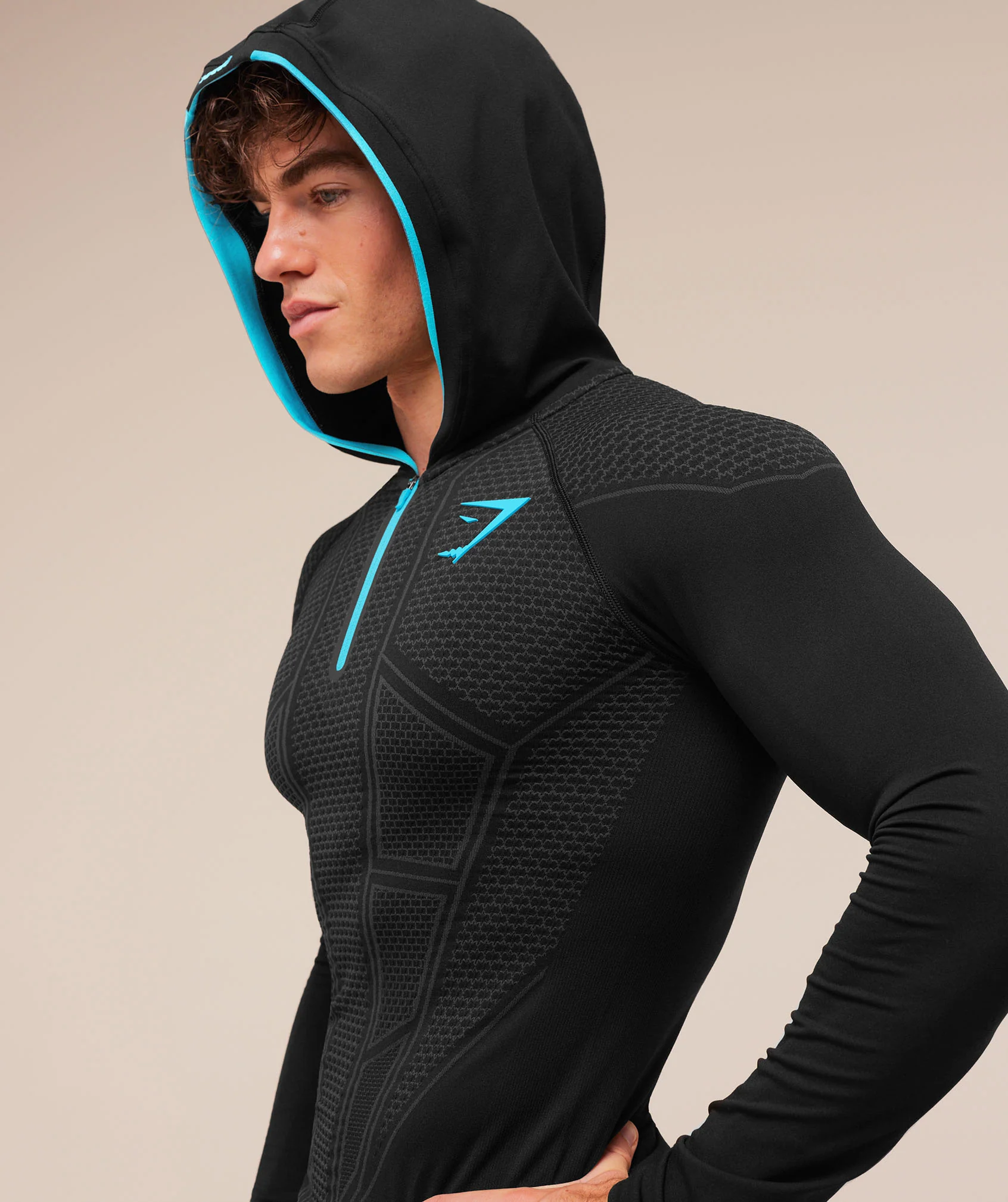 Gymshark Onyx V1 Hoodie - Black/Onyx Grey/Brand Blue - Image 6