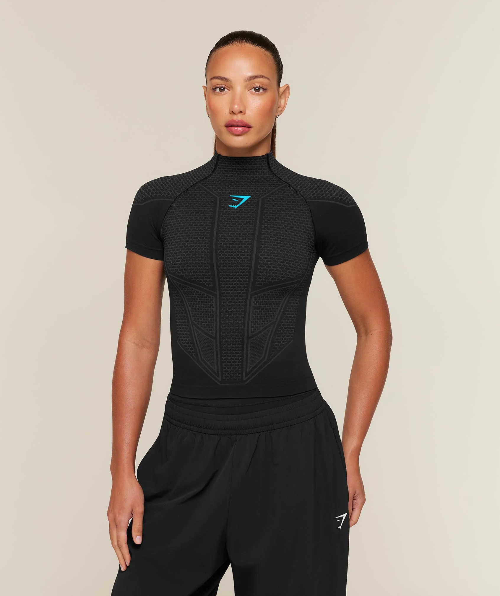 Gymshark Onyx V1 Baby Tee - Black/Onyx Grey/Brand Blue