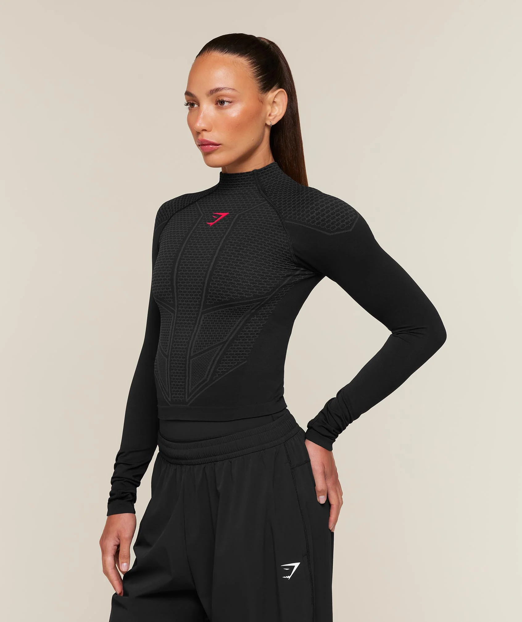 Gymshark Onyx V1 Long Sleeve Top - Black/Onyx Grey/Carmine Red - Image 3
