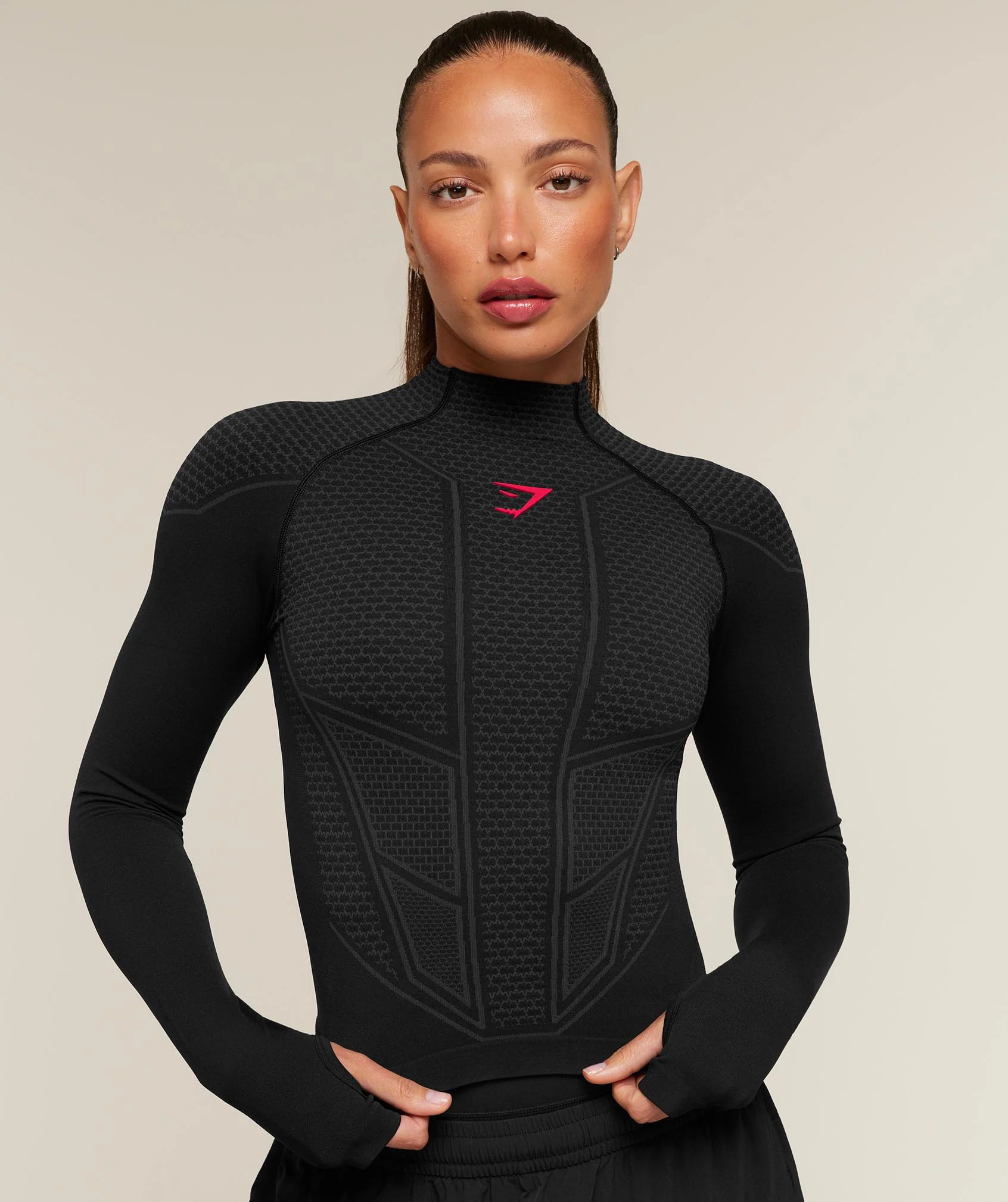 Gymshark Onyx V1 Long Sleeve Top - Black/Onyx Grey/Carmine Red - Image 5
