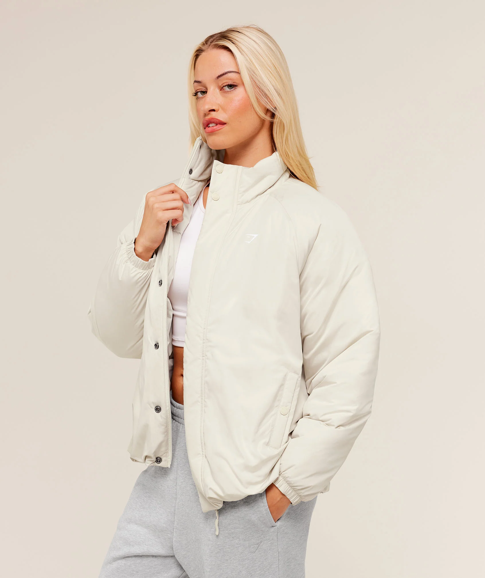 Gymshark Oversized Puffer Jacket - Oat White - Image 3