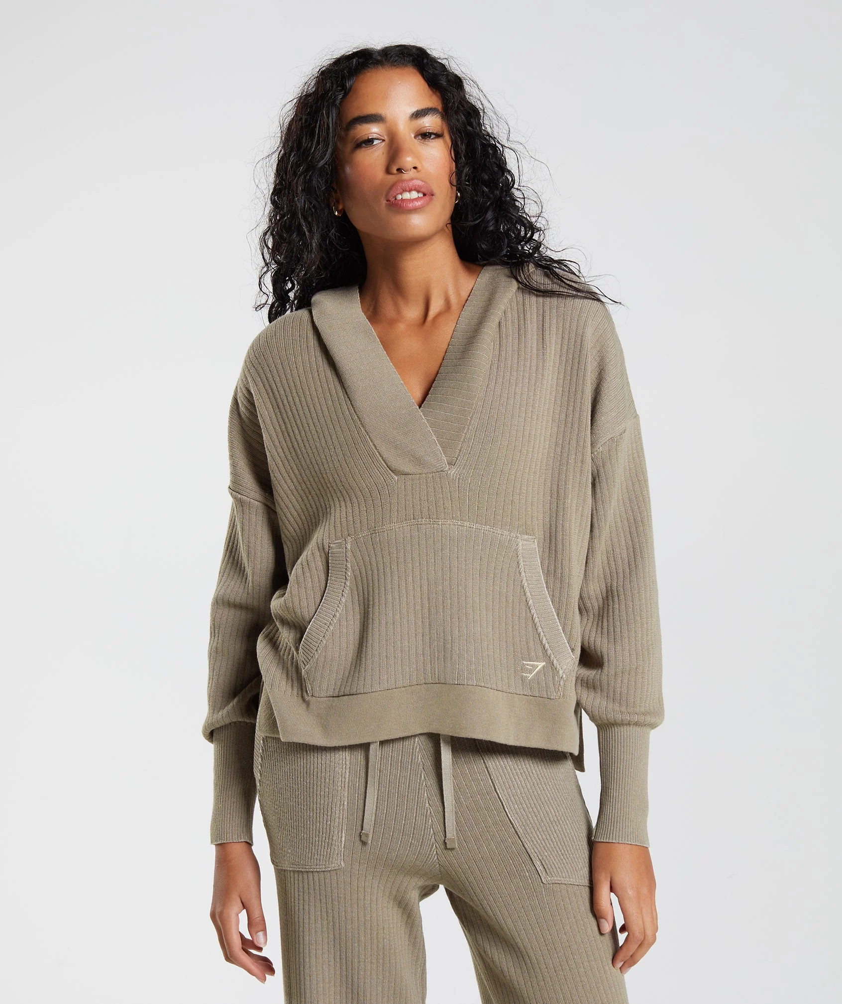 Gymshark Pause Knitwear Hoodie - Cement Brown/Pebble Grey - Image 2